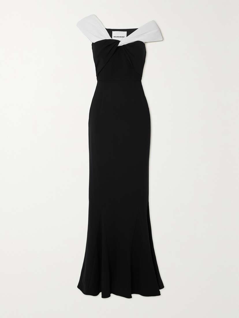 Roland Mouret One-shoulder Two-tone Cady Maxi Dress