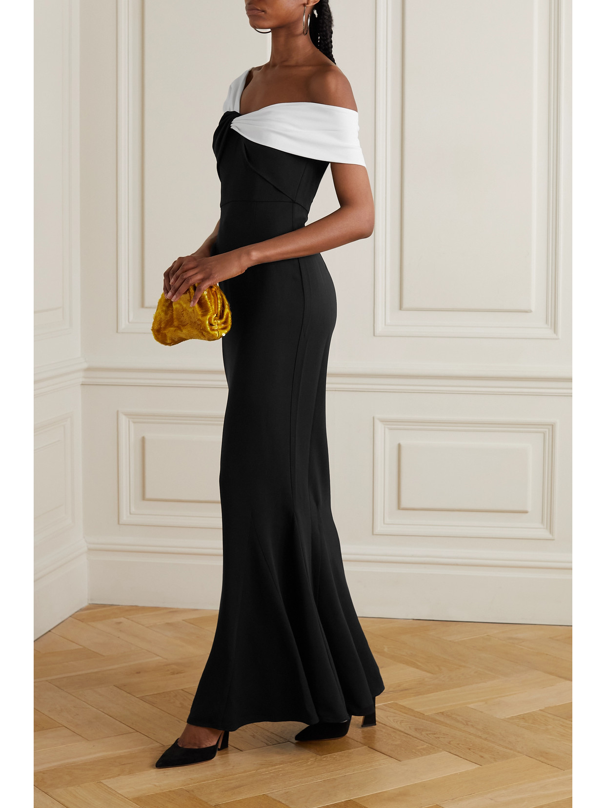 Roland Mouret Asymmetric Twisted Stretch Cady Gown In Black