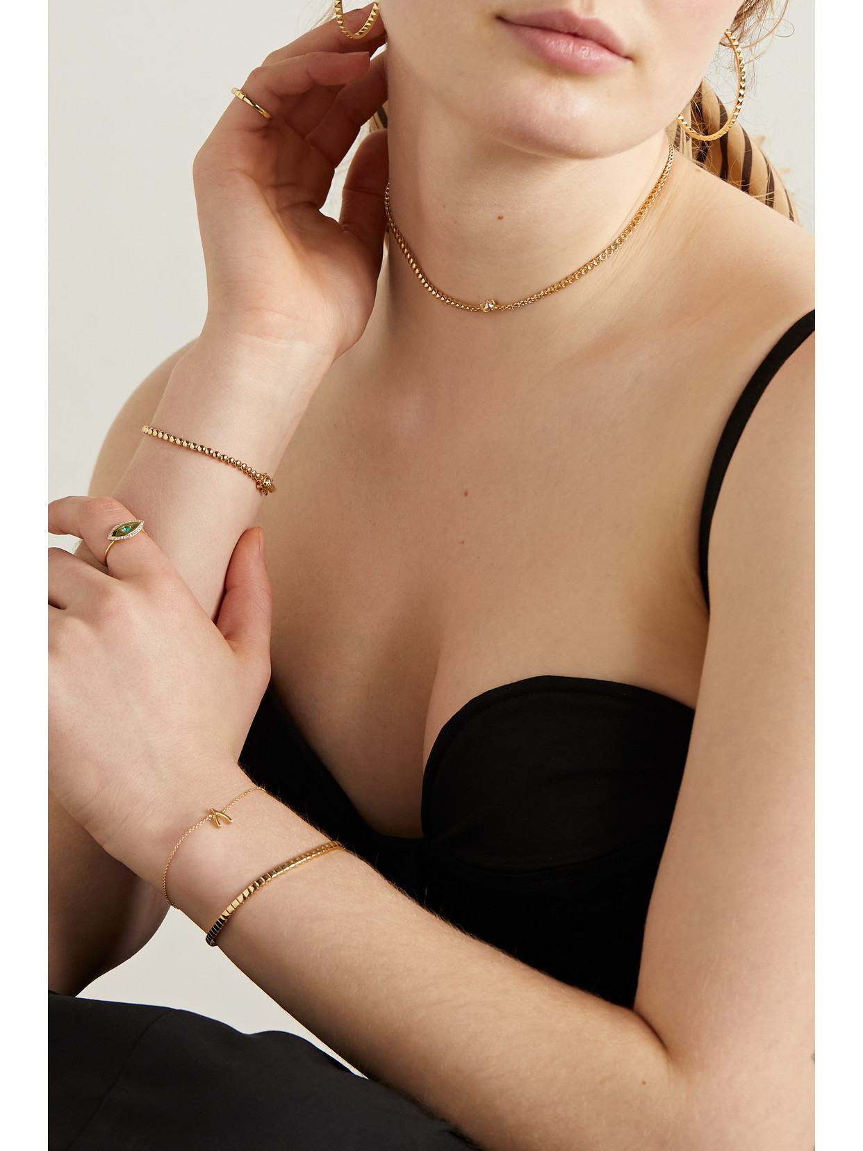Jennifer Meyer 18k Gold Mini Wishbone Chain Bracelet On A 14k Chain In Gold