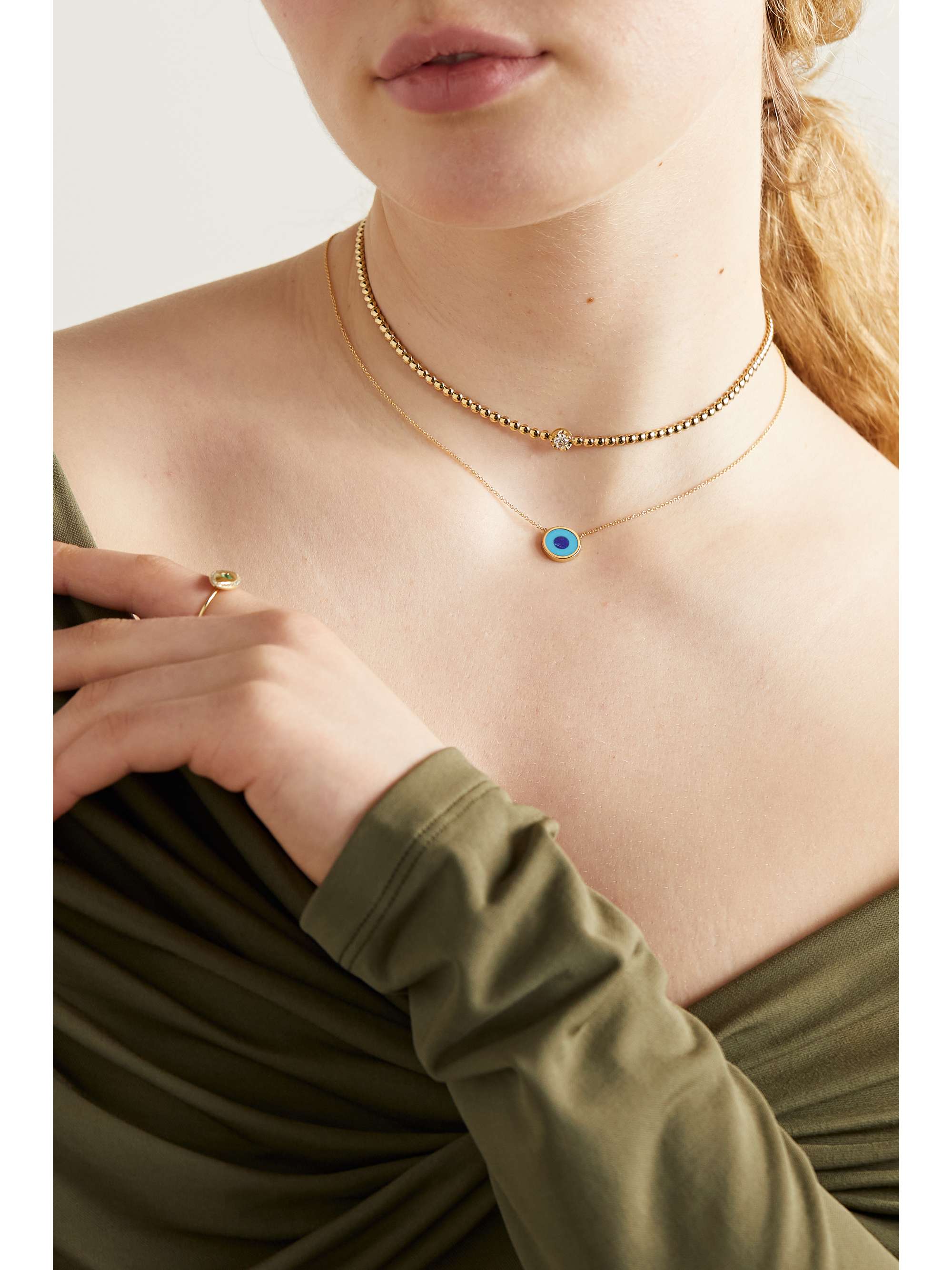 JENNIFER MEYER Mini Evil Eye 18-karat gold, turquoise and lapis lazuli necklace