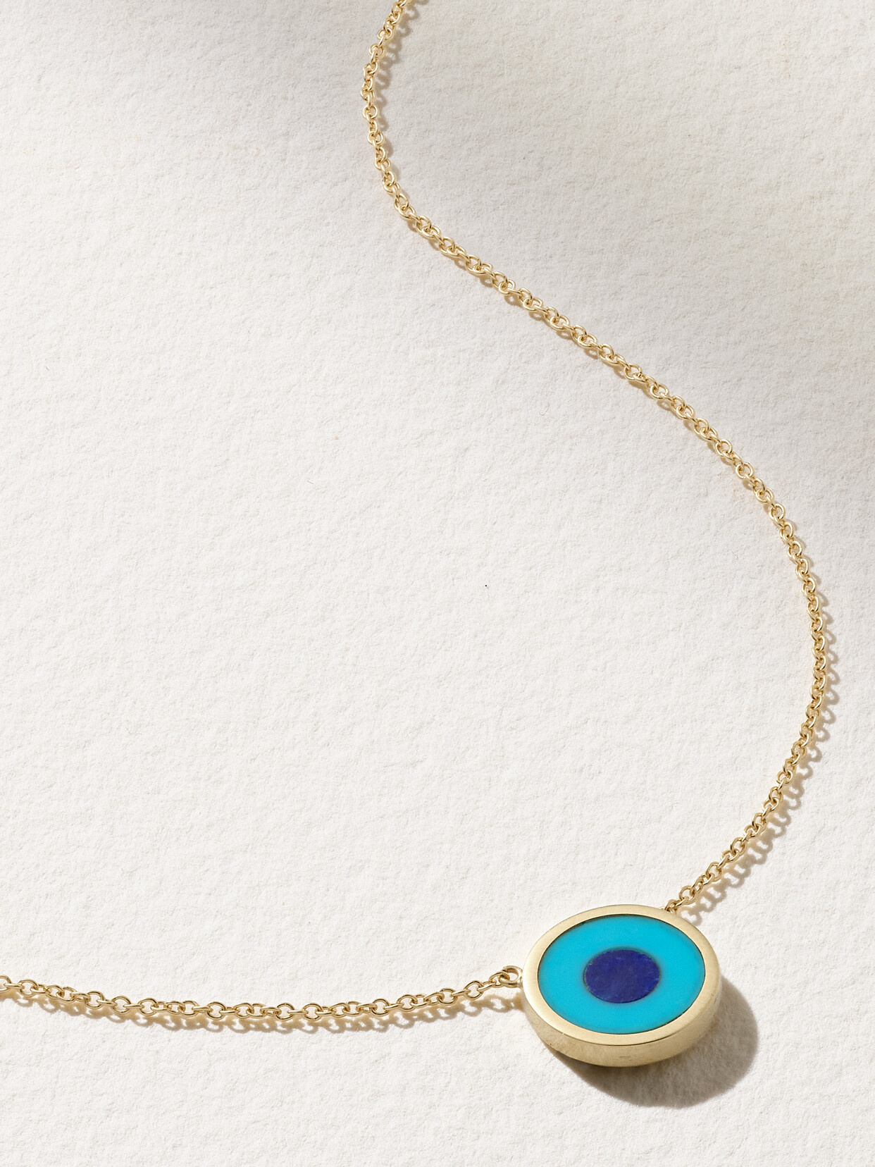 JENNIFER MEYER MINI EVIL EYE 18-KARAT GOLD, TURQUOISE AND LAPIS LAZULI NECKLACE