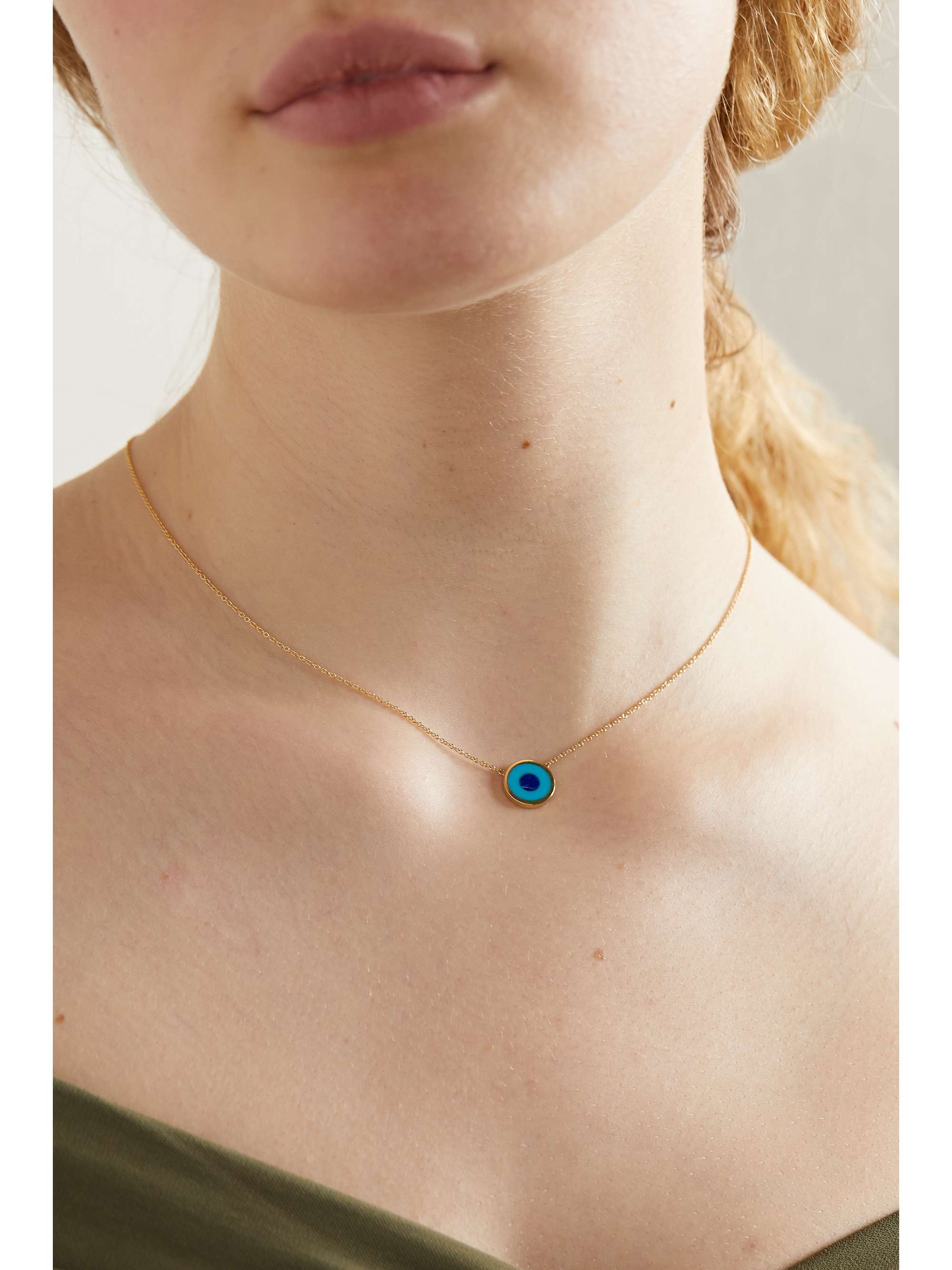 JENNIFER MEYER Mini Evil Eye 18-karat gold, turquoise and lapis lazuli necklace