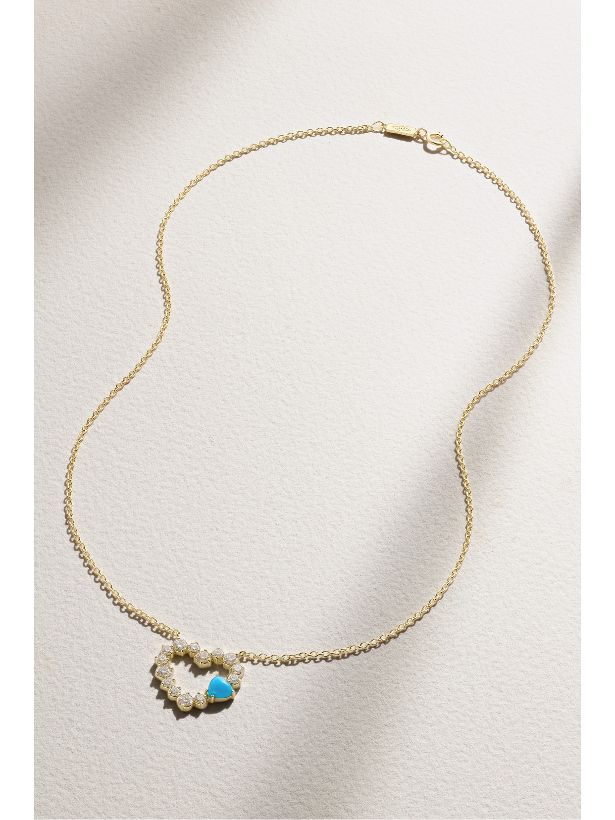 JENNIFER MEYER LARGE OPEN HEART 18-KARAT GOLD, DIAMOND AND TURQUOISE NECKLACE