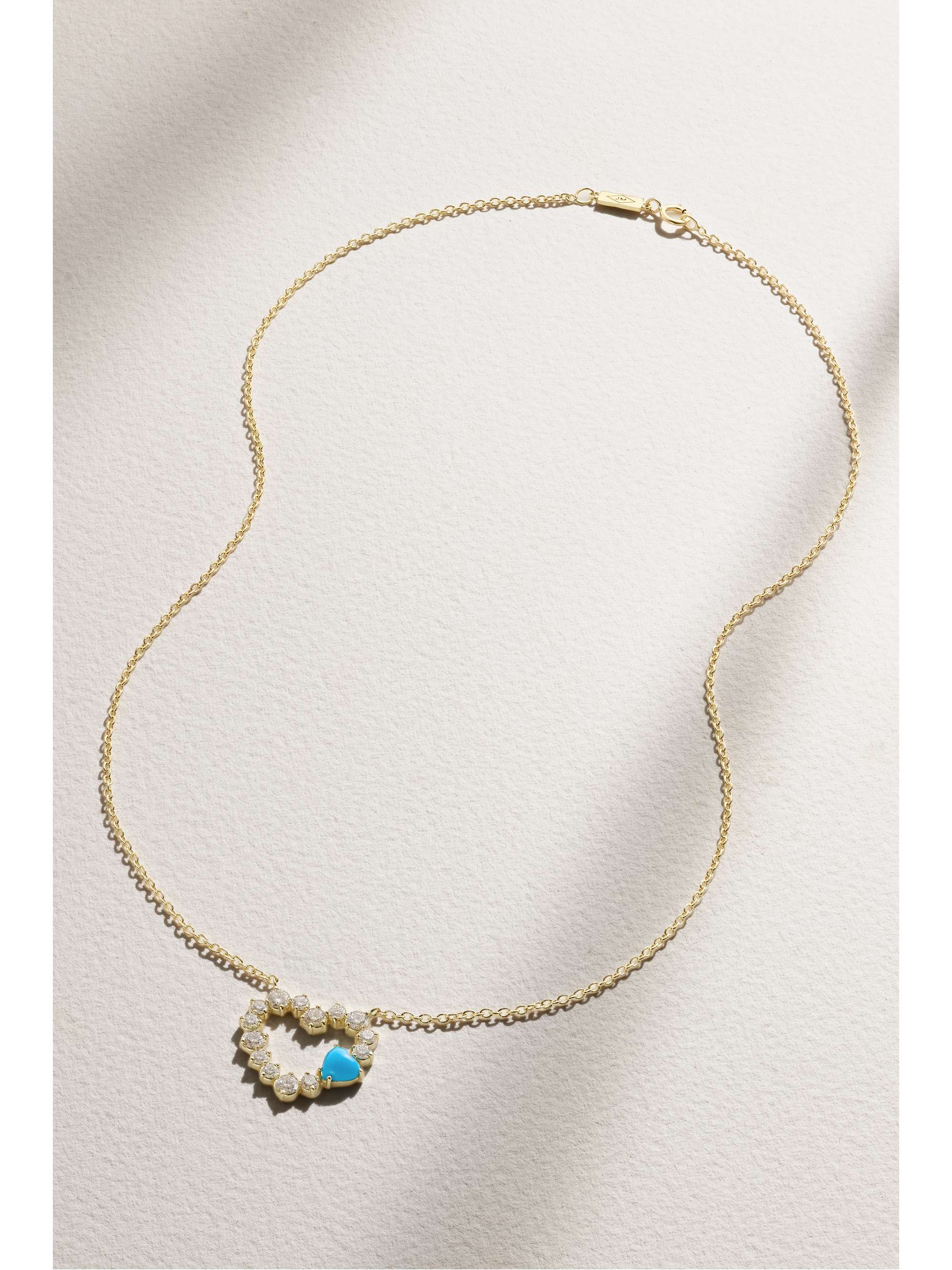 JENNIFER MEYER Large Open Heart 18-karat gold, diamond and turquoise necklace