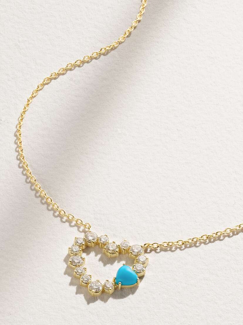 Jennifer Meyer Large Open Heart 18-karat Gold, Diamond And Turquoise Necklace