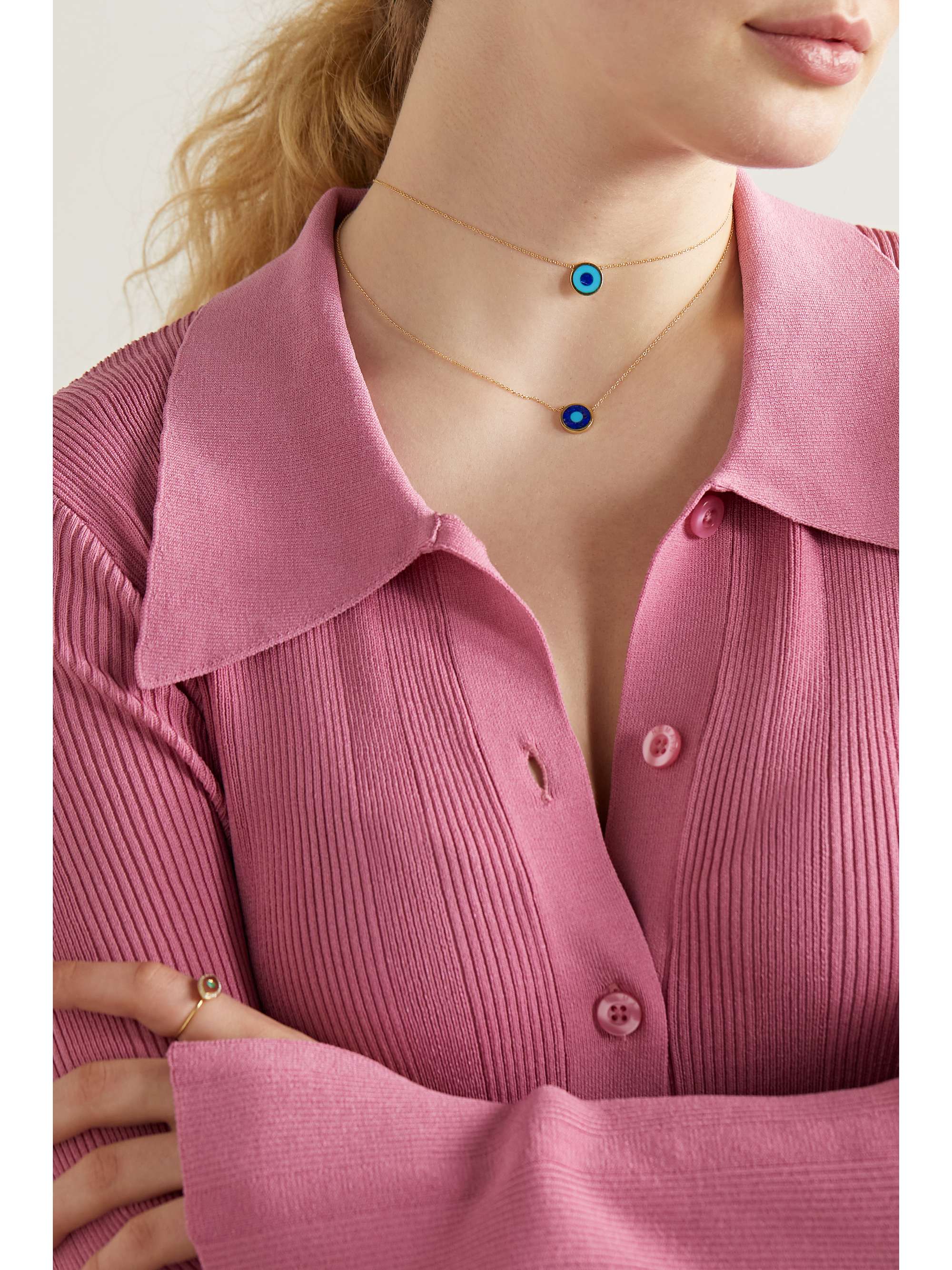 JENNIFER MEYER Mini Evil Eye 18-karat gold, turquoise and lapis lazuli necklace