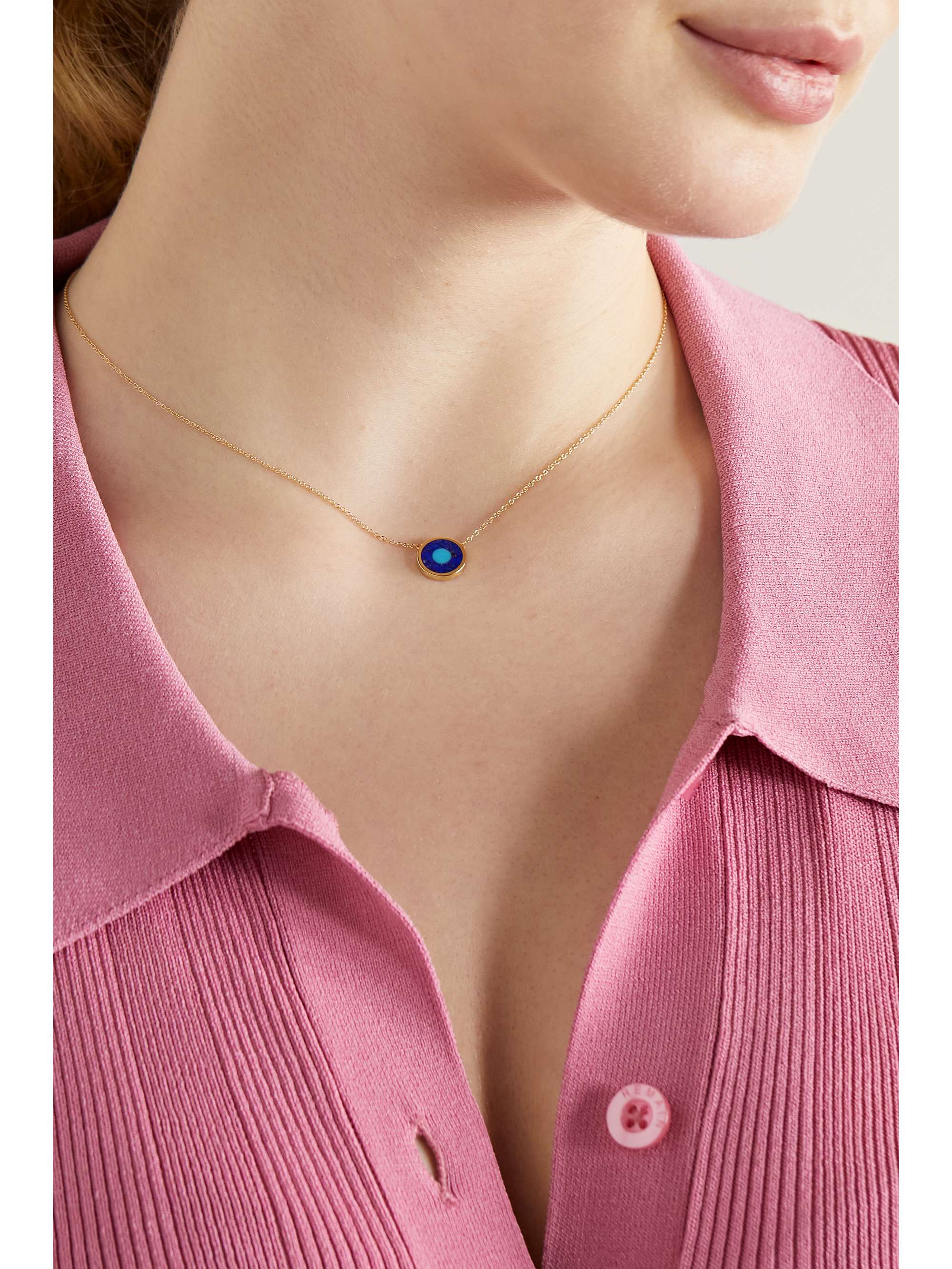 JENNIFER MEYER Mini Evil Eye 18-karat gold, turquoise and lapis lazuli necklace