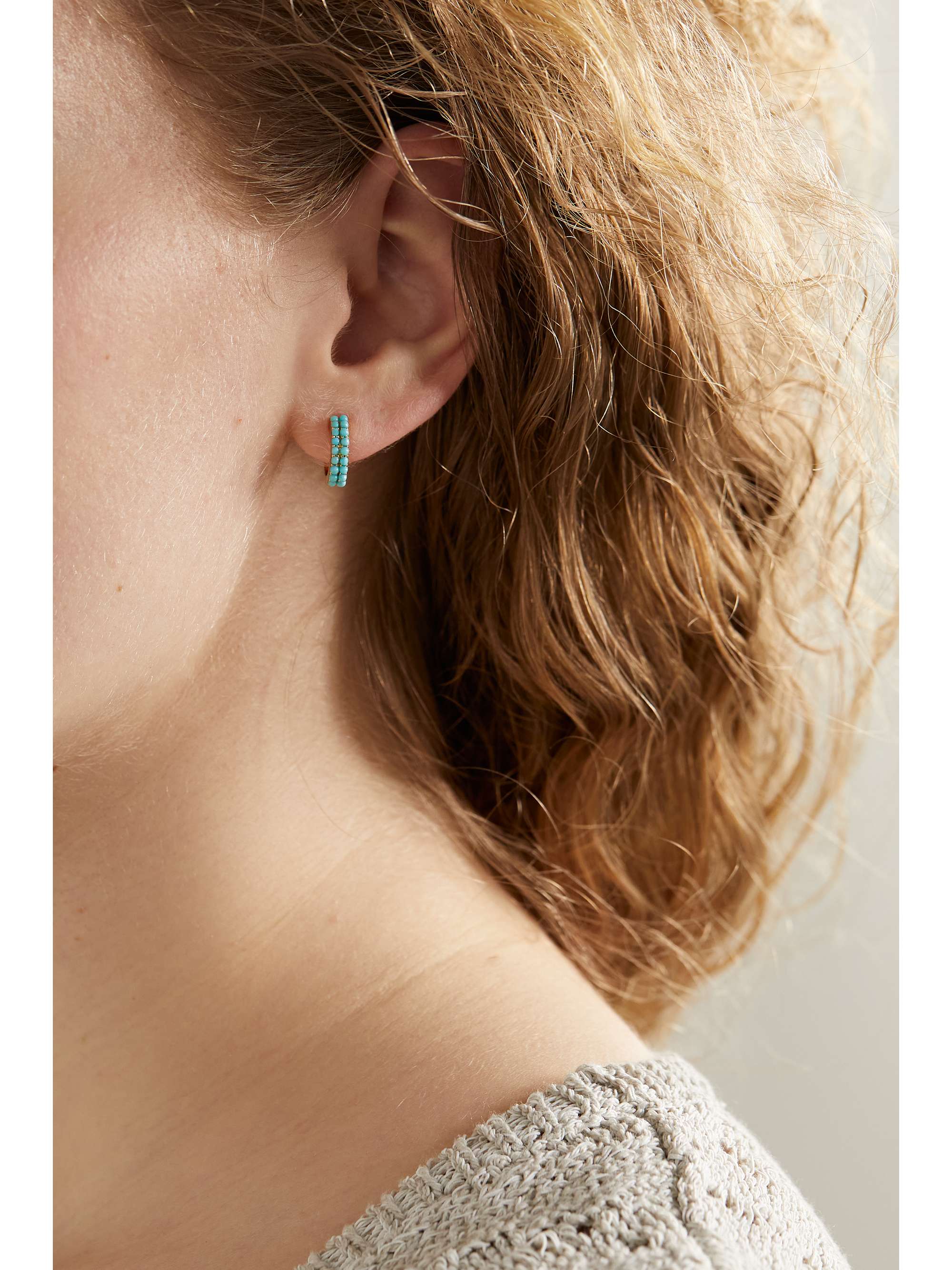 JENNIFER MEYER 18-karat gold turquoise hoop earrings