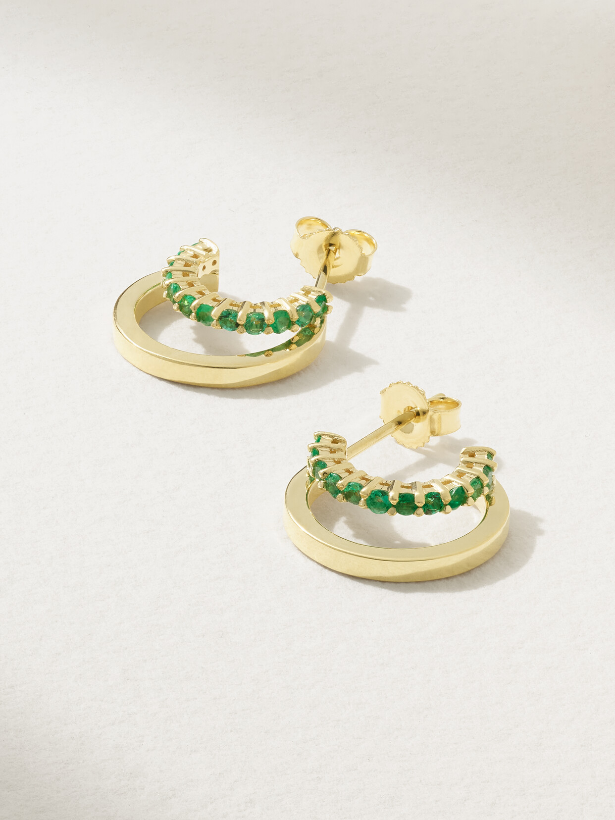 Jennifer Meyer - Mini Double 18-karat Gold Emerald Hoop Earrings - one size