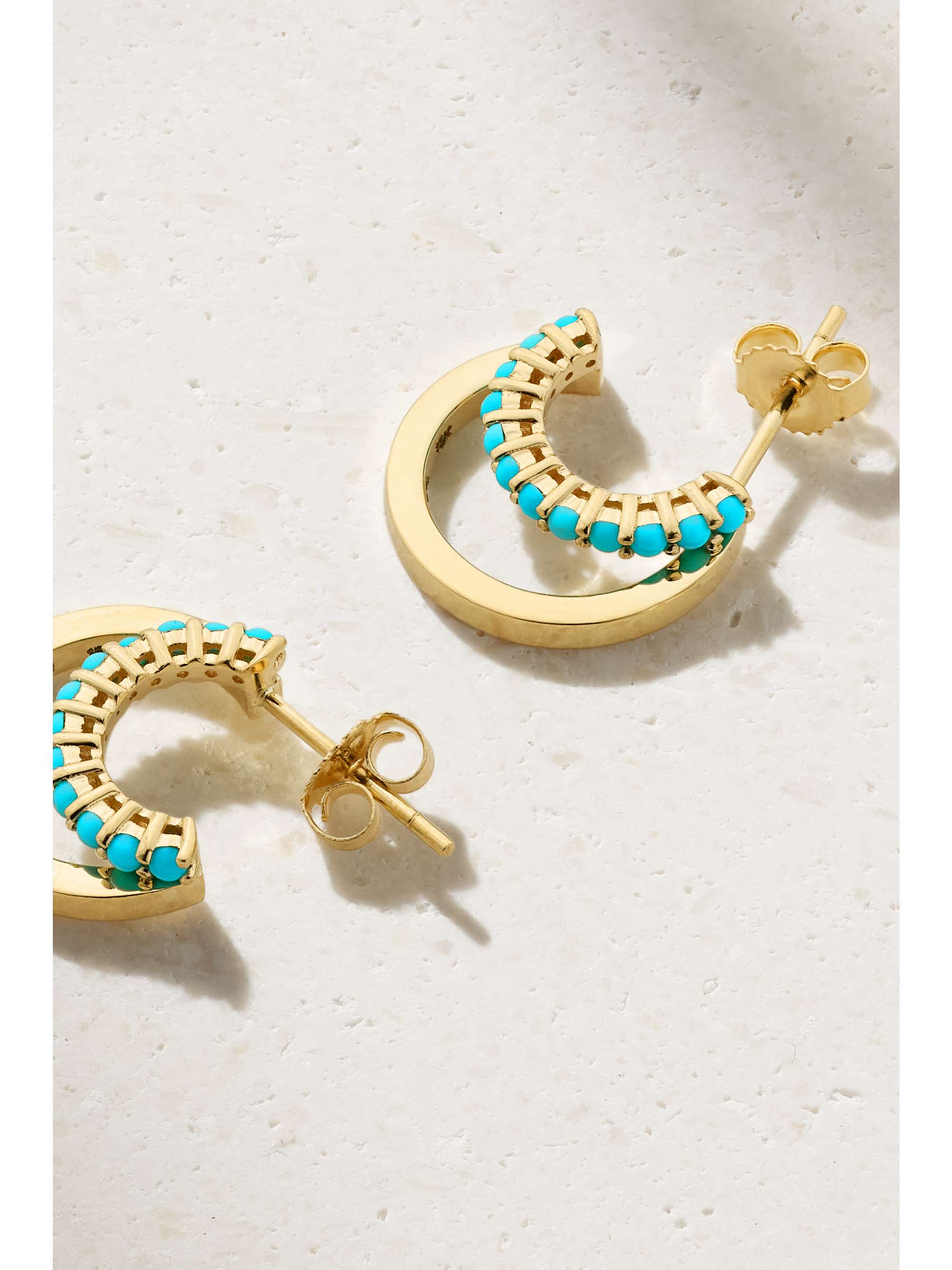 JENNIFER MEYER Mini Double 18-karat gold turquoise hoop earrings