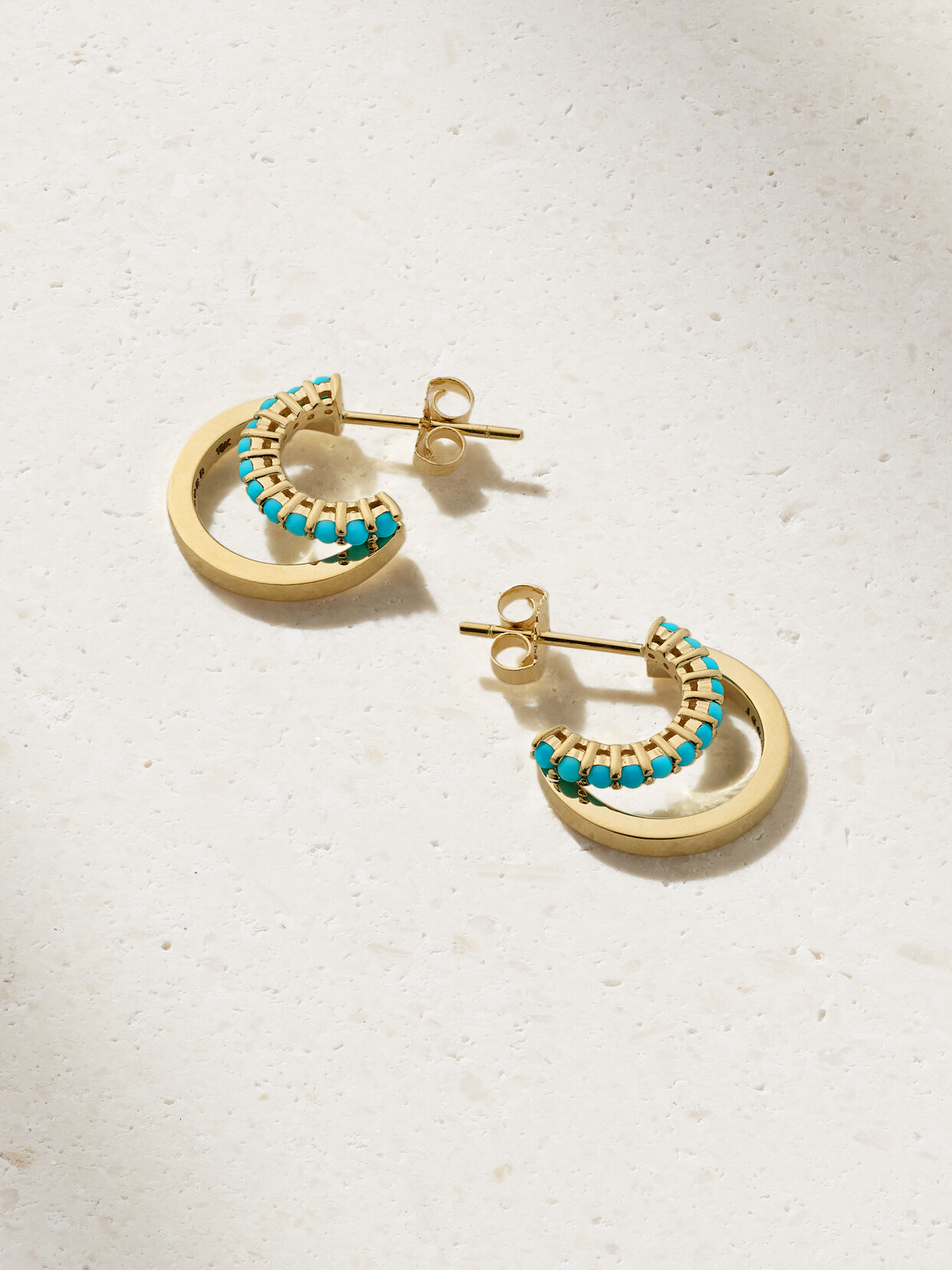 Jennifer Meyer Mini Double 18-karat Gold Turquoise Hoop Earrings