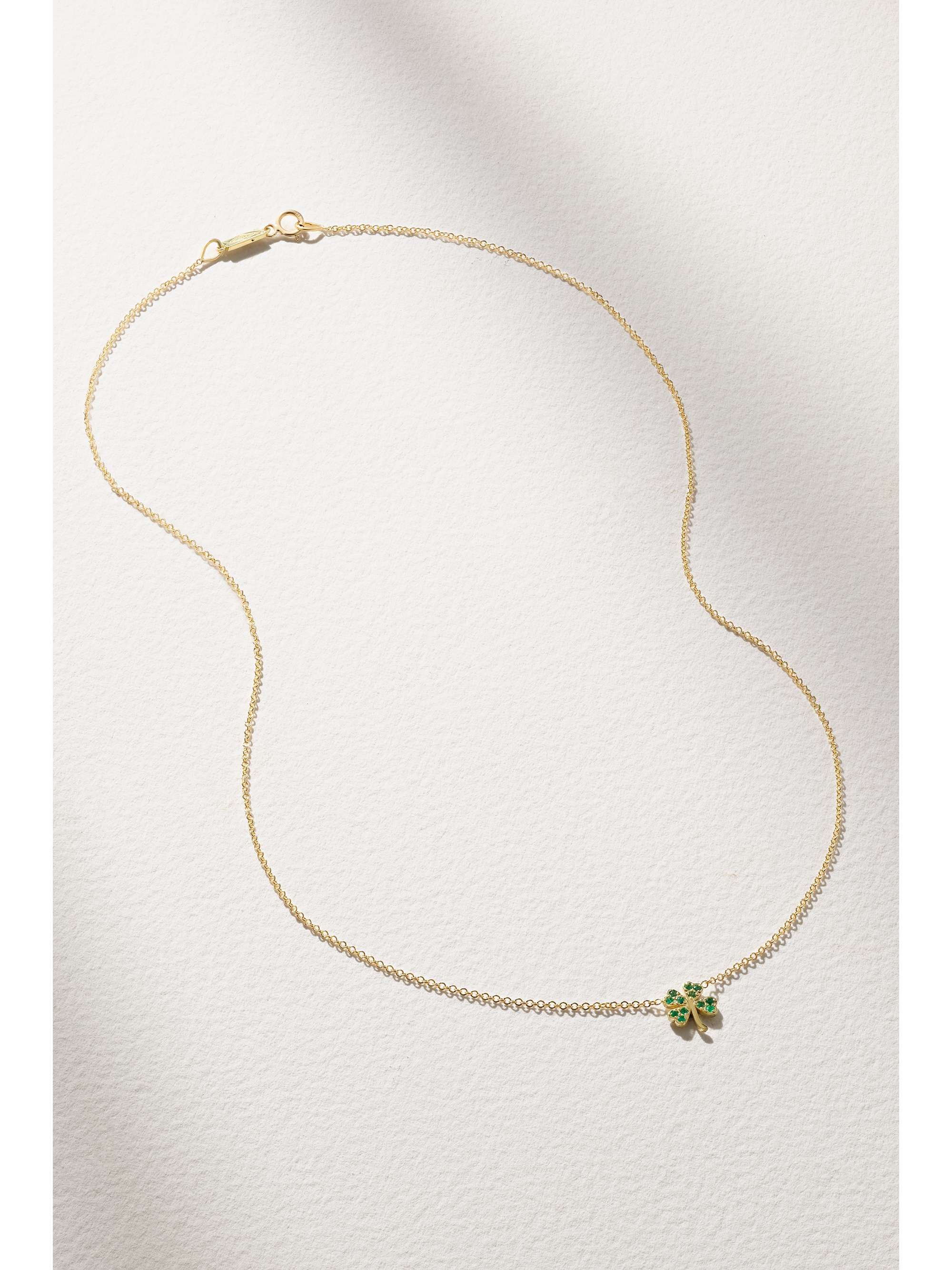 JENNIFER MEYER Mini Clover 18-karat gold emerald necklace