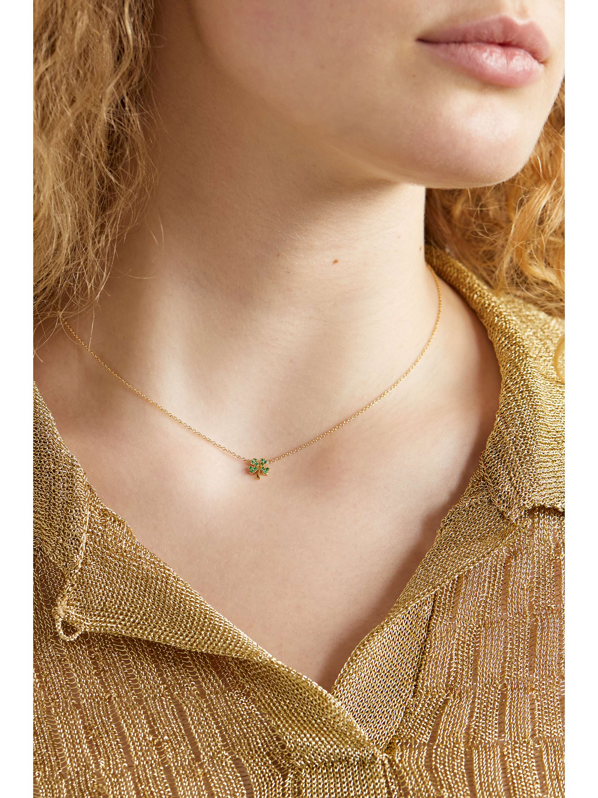 JENNIFER MEYER Mini Clover 18-karat gold emerald necklace