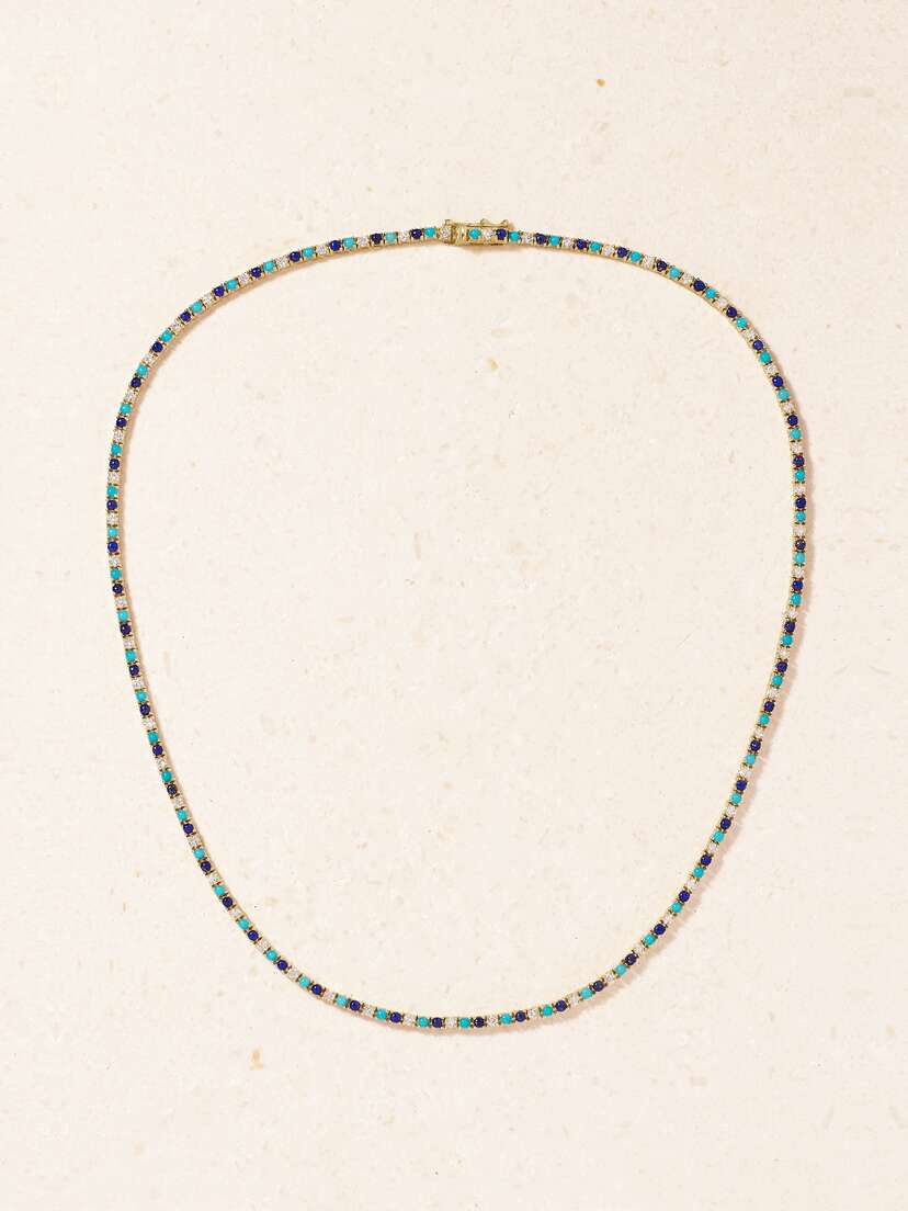 Jennifer Meyer Small 18-karat Gold Diamond, Turquoise And Lapis Lazuli Tennis Necklace