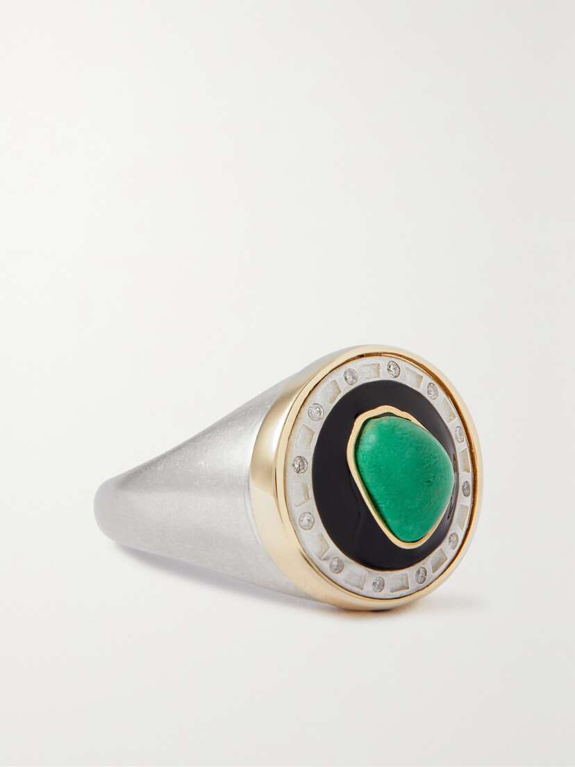 Pascale Monvoisin Stromboli 9-karat White And Yellow Gold Multi-stone Signet Ring