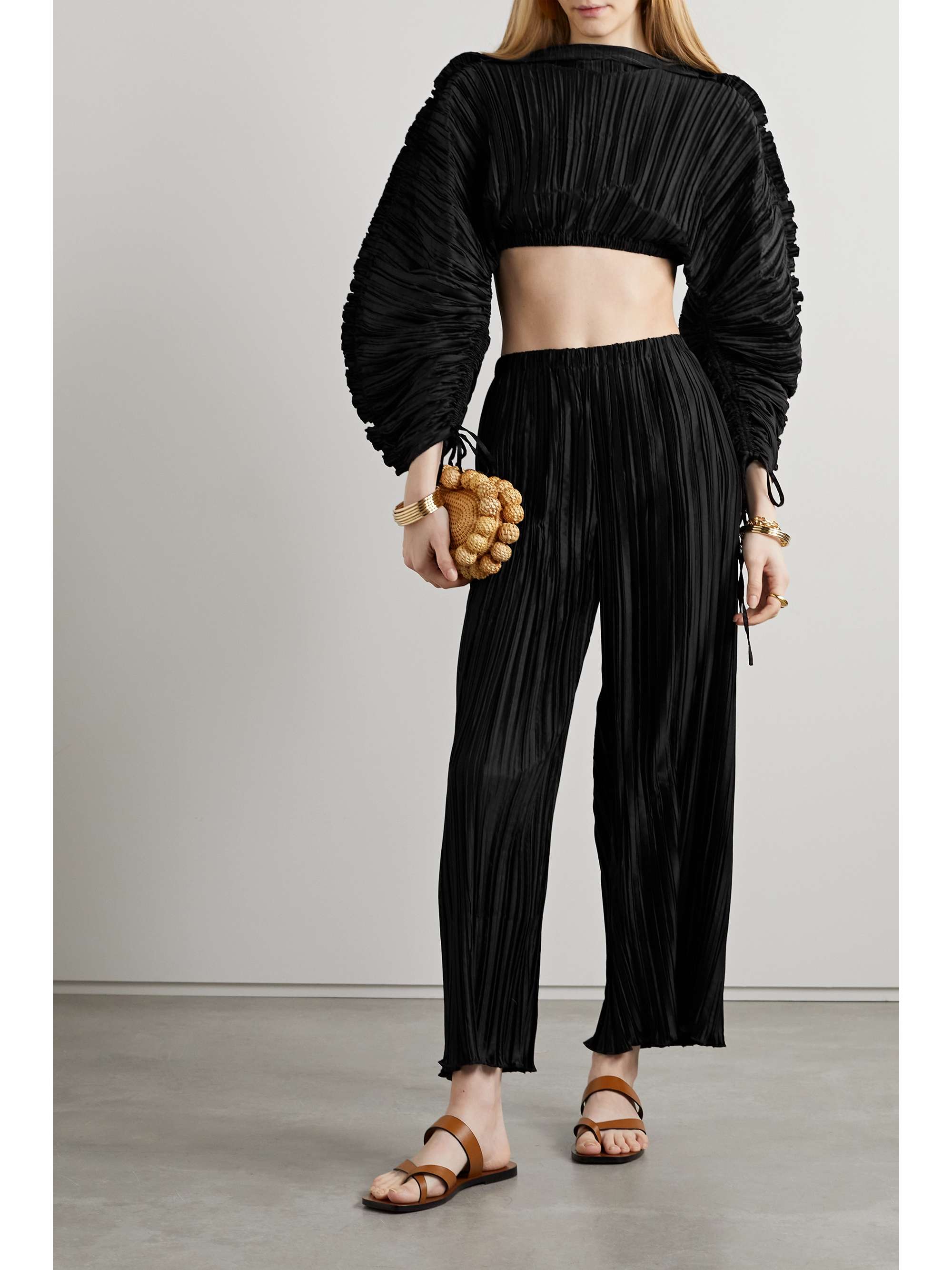 Cropped plisse deals trousers