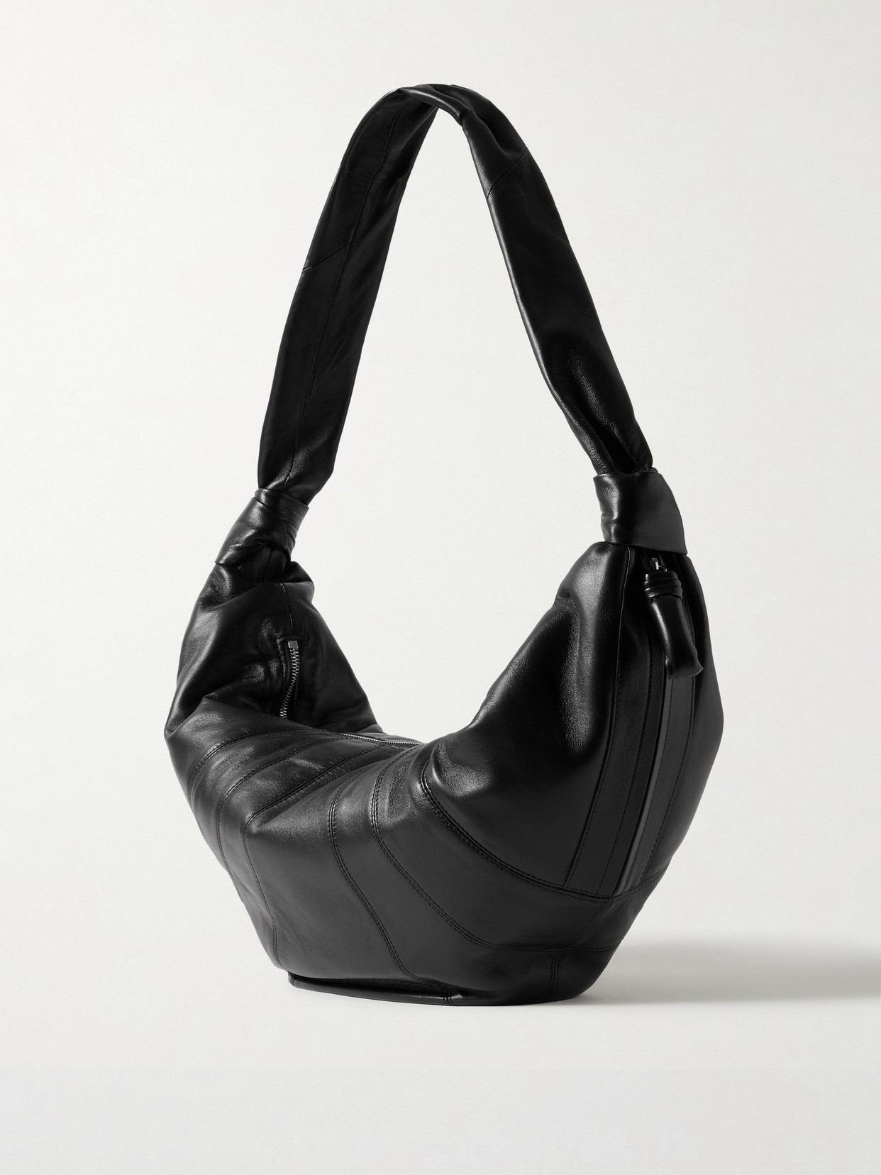 Lemaire Croissant Large Paneled Leather Shoulder Bag In Black