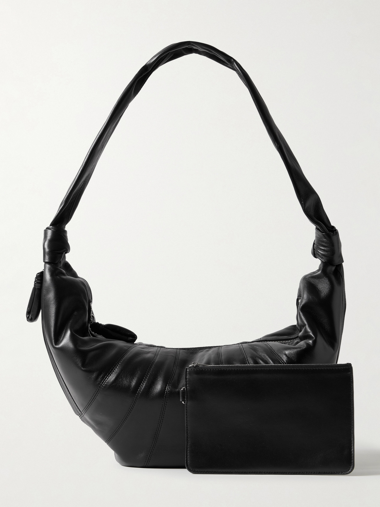 Lemaire Croissant Large Paneled Leather Shoulder Bag In Black