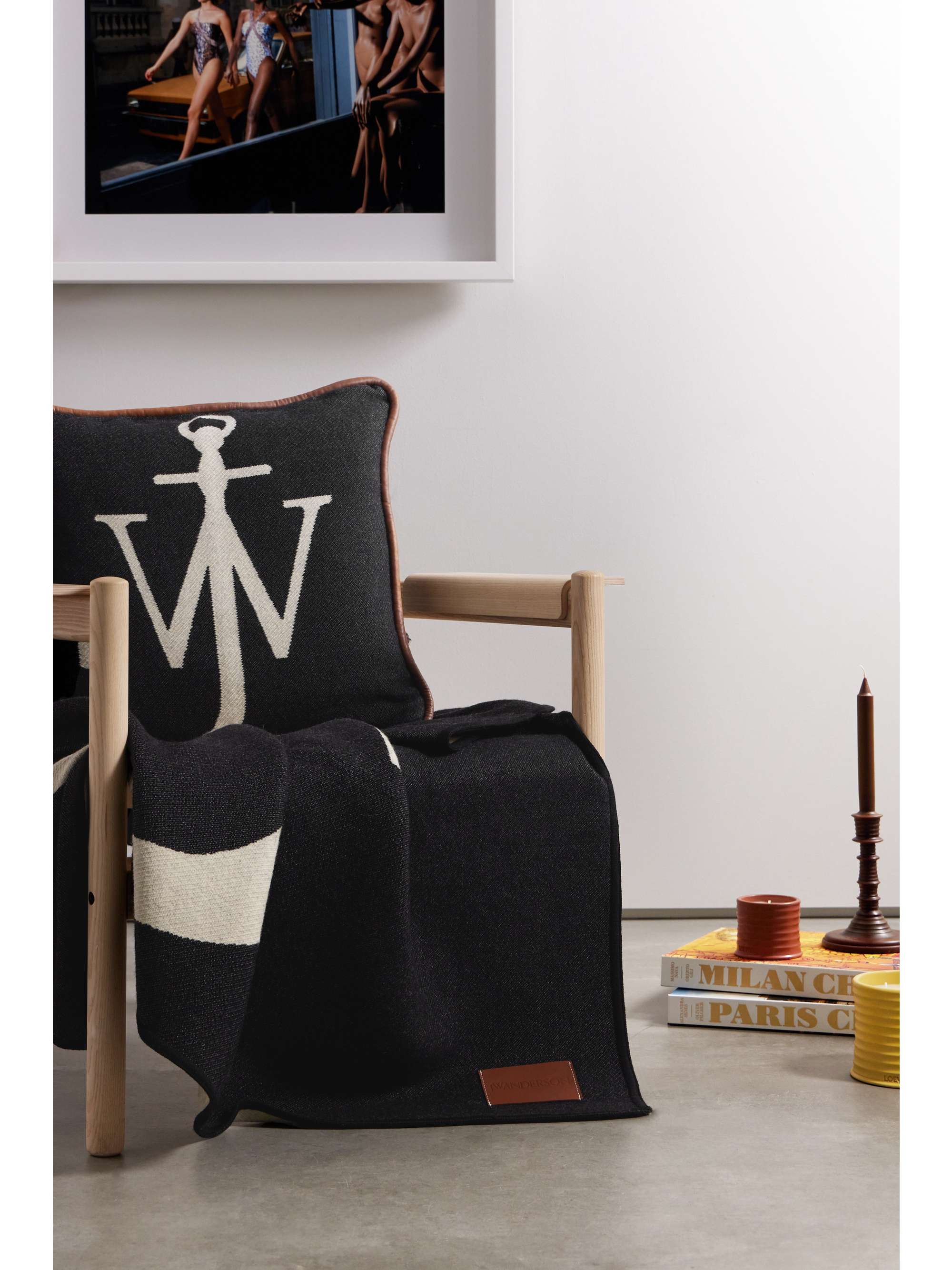 JW ANDERSON Leathertrimmed intarsia woolblend blanket NETAPORTER