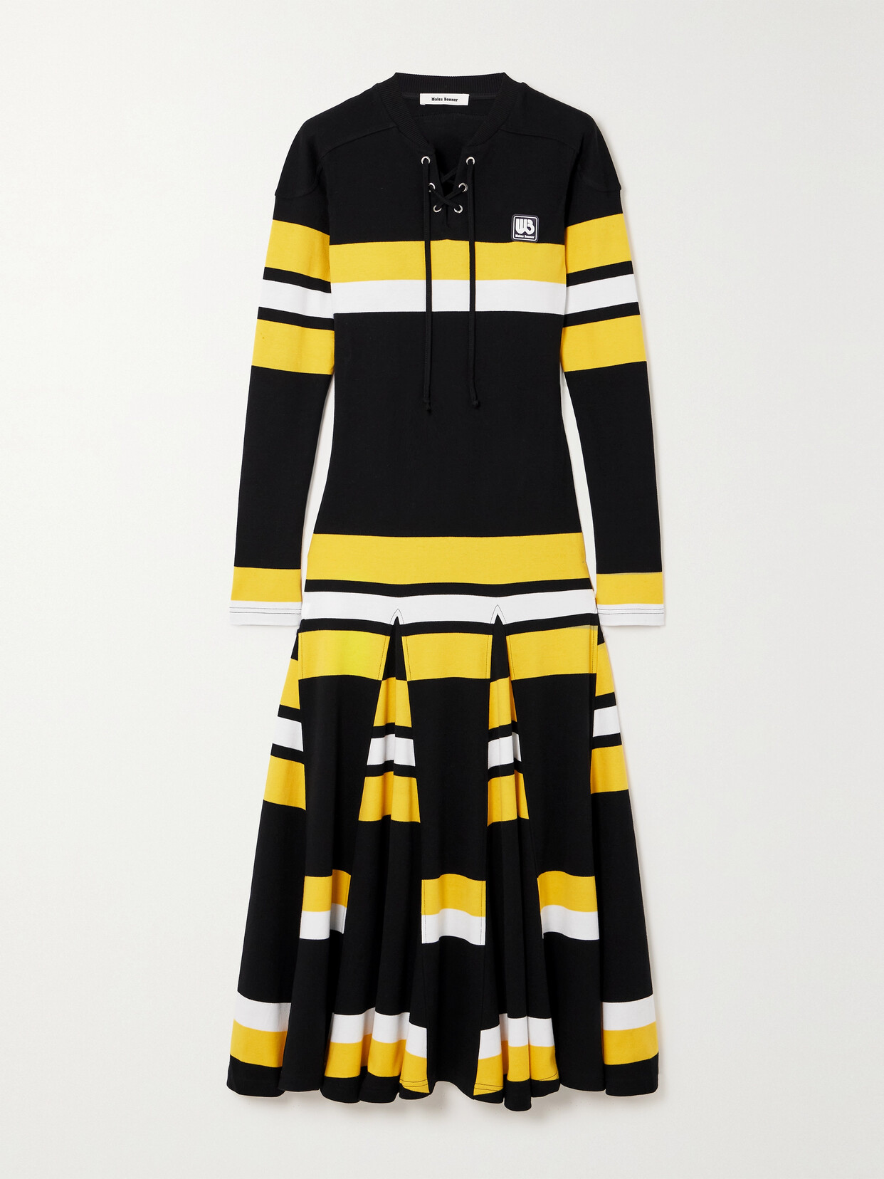 Wales Bonner Aurora Pleated Striped Organic Cotton Midi Dress In Yellow White And Black