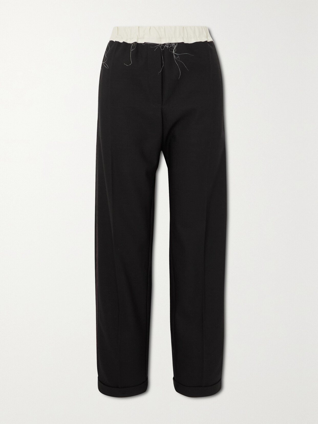 Wales Bonner - Seine Distressed Silk-trimmed Slub Wool Straight-leg Pants - Black