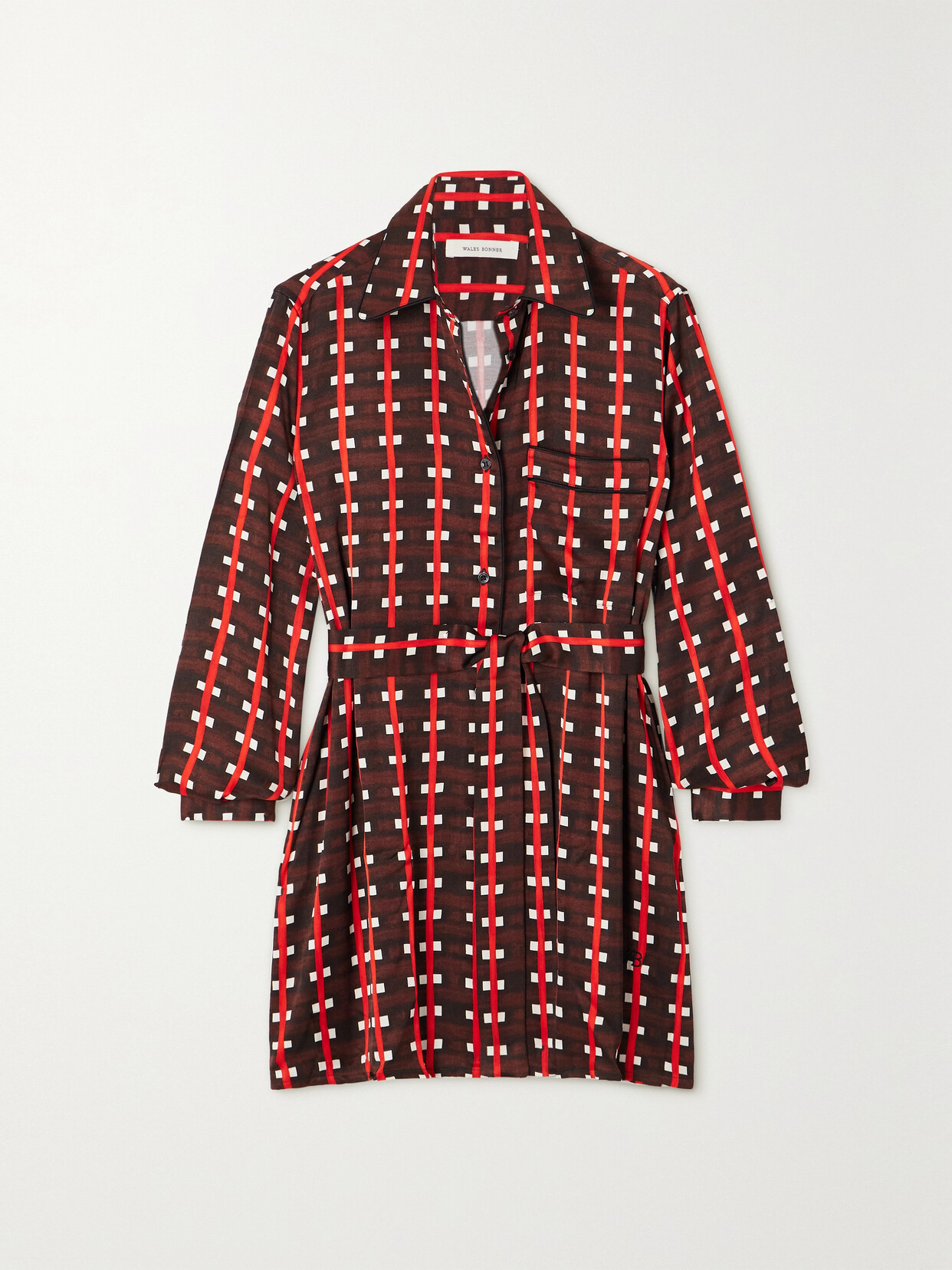 Wales Bonner - Melody Belted Checked Satin Shirt - Multi