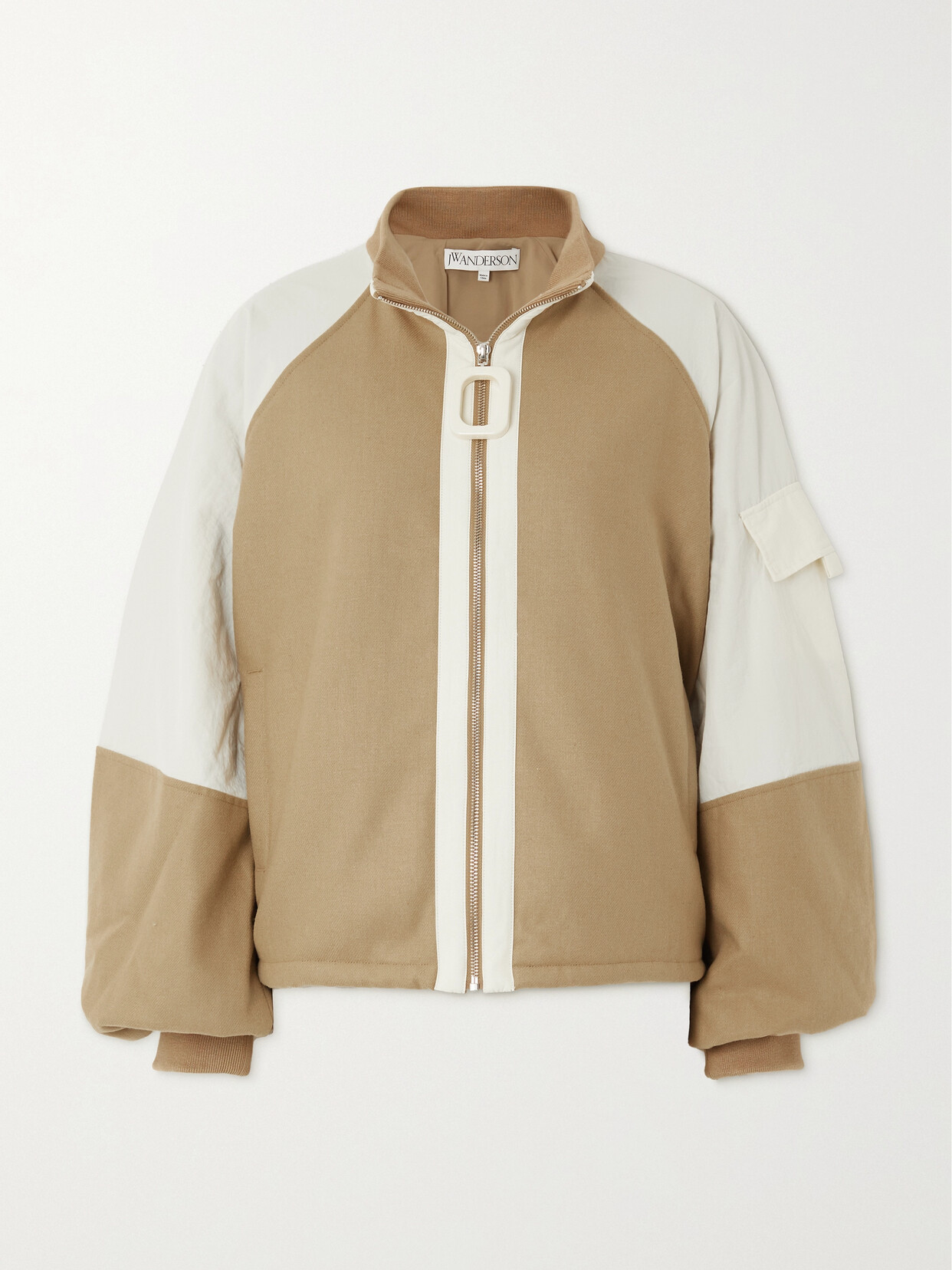 JW Anderson - Leather-trimmed Paneled Flannel And Shell Bomber Jacket - Neutrals