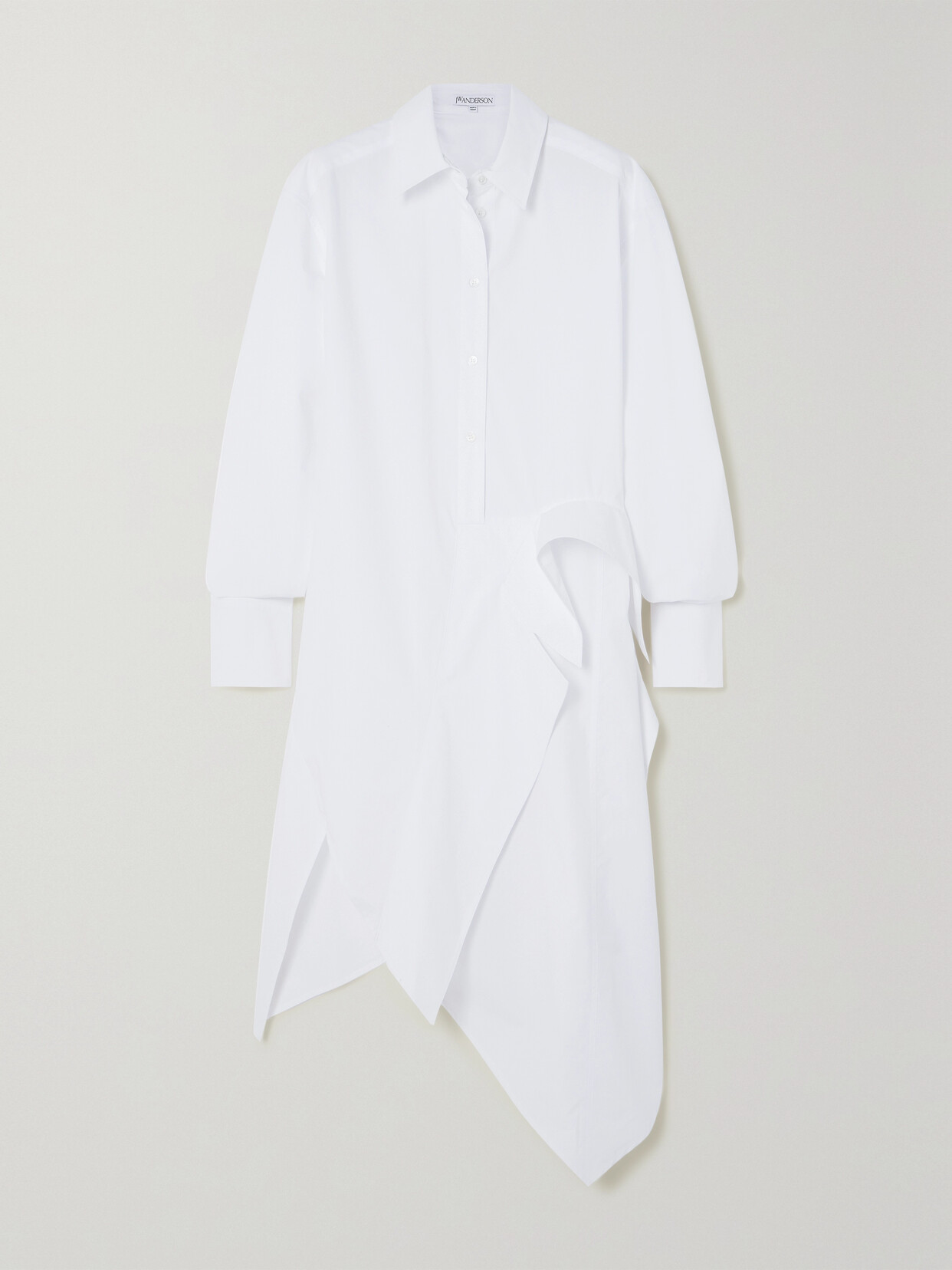 JW Anderson Deconstructed Draped Asymmetric Cotton-poplin Shirt Dress - White