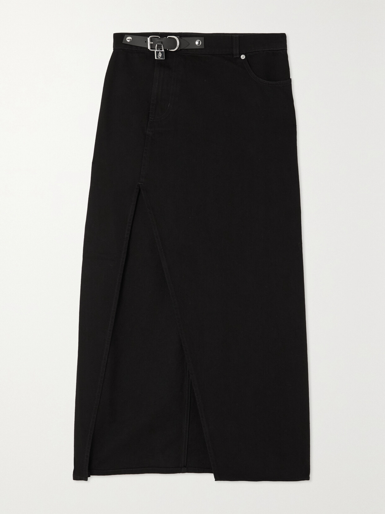 JW Anderson - Embellished Leather-trimmed Denim Midi Skirt - Black