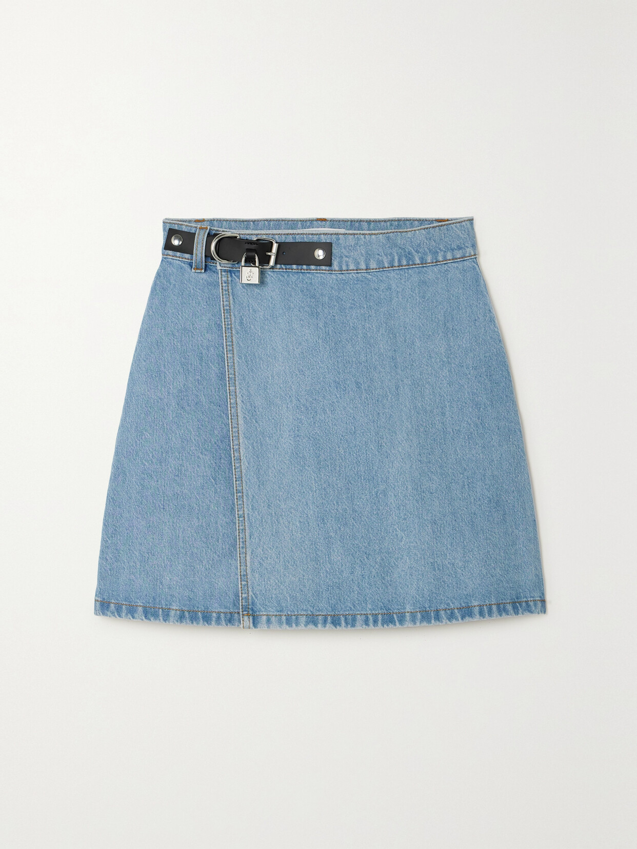 JW Anderson - Embellished Leather-trimmed Denim Wrap-effect Skirt - Blue