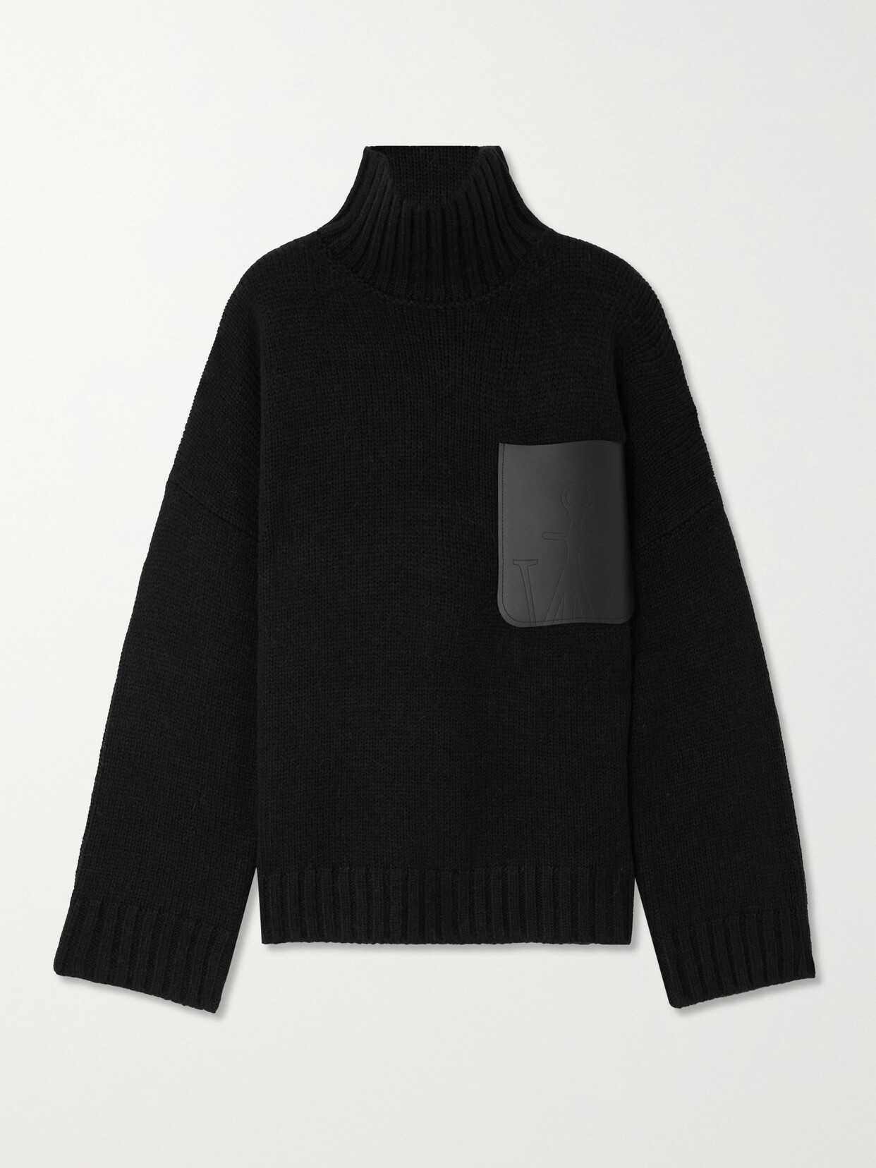 JW Anderson Leather-trimmed Knitted Turtleneck Sweater - Black
