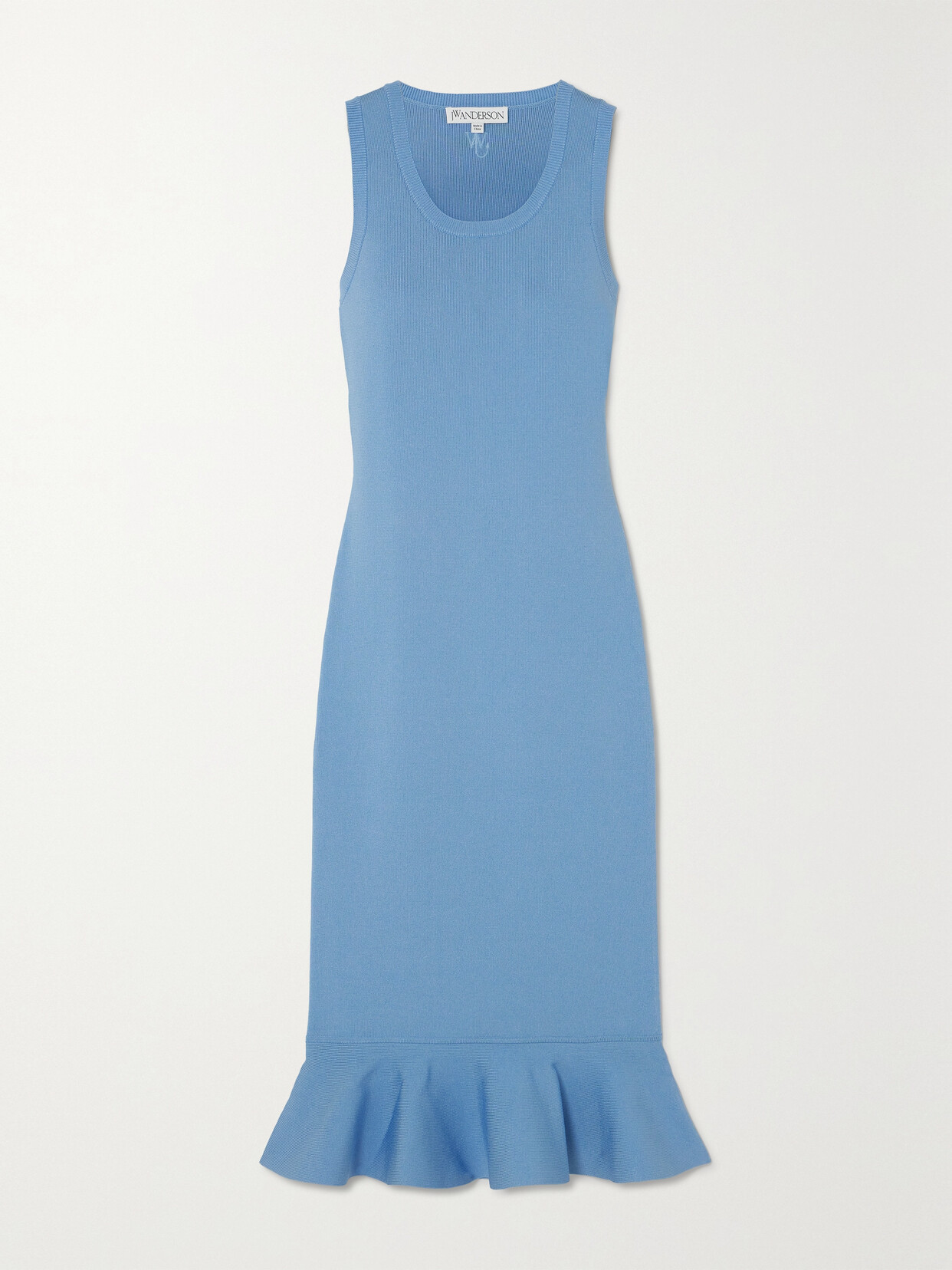 Jw Anderson Knit Midi Dress With Ruffled Hem In Blue