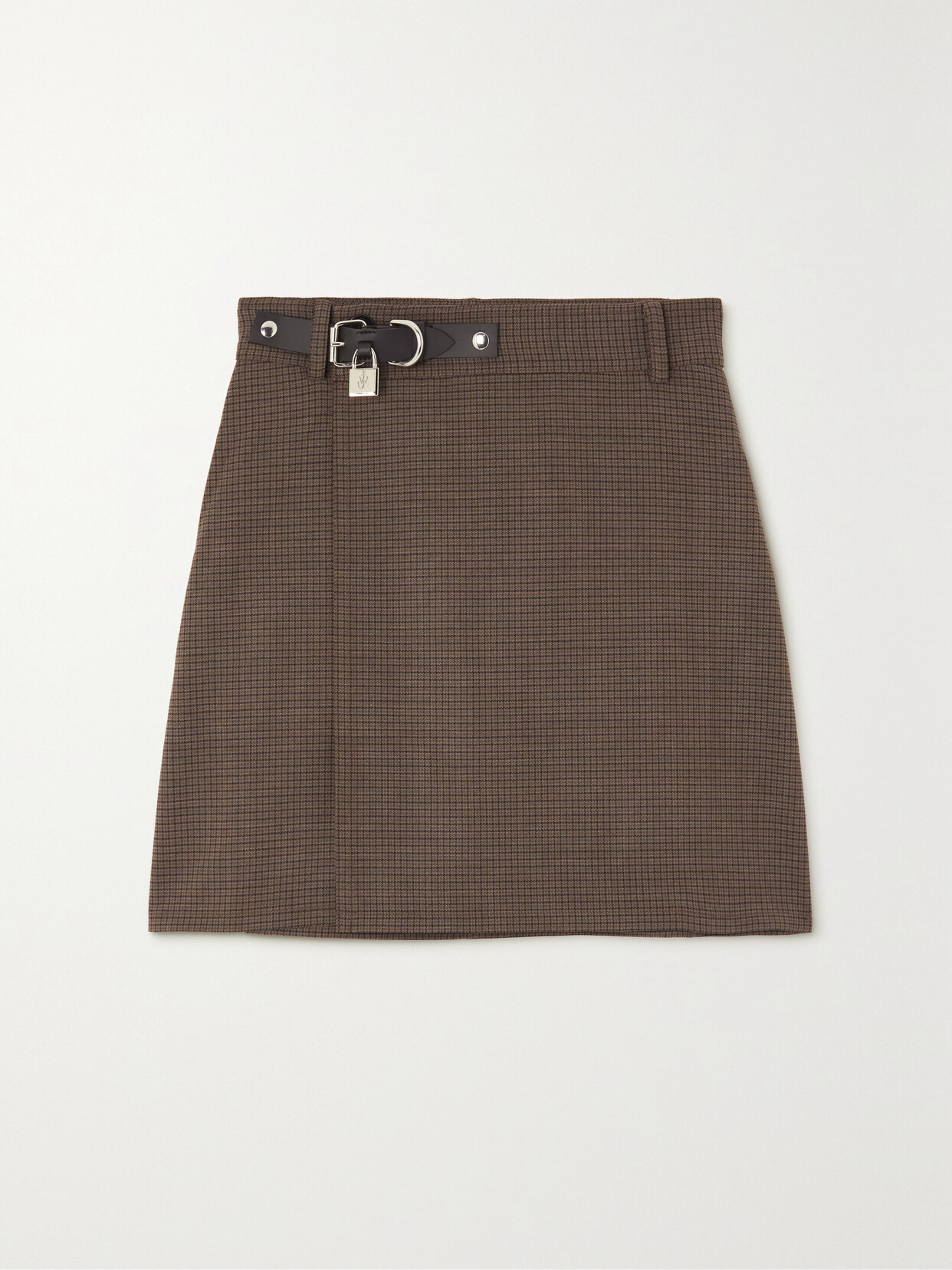 JW Anderson - Embellished Leather-trimmed Houndstooth Wool-blend Mini Wrap Skirt - Brown