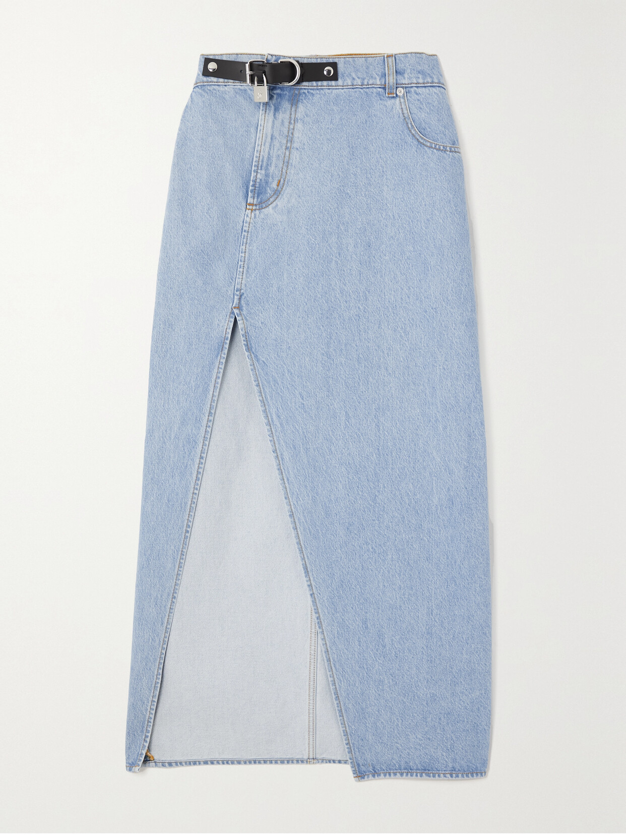 JW Anderson - Embellished Leather-trimmed Denim Midi Skirt - Blue