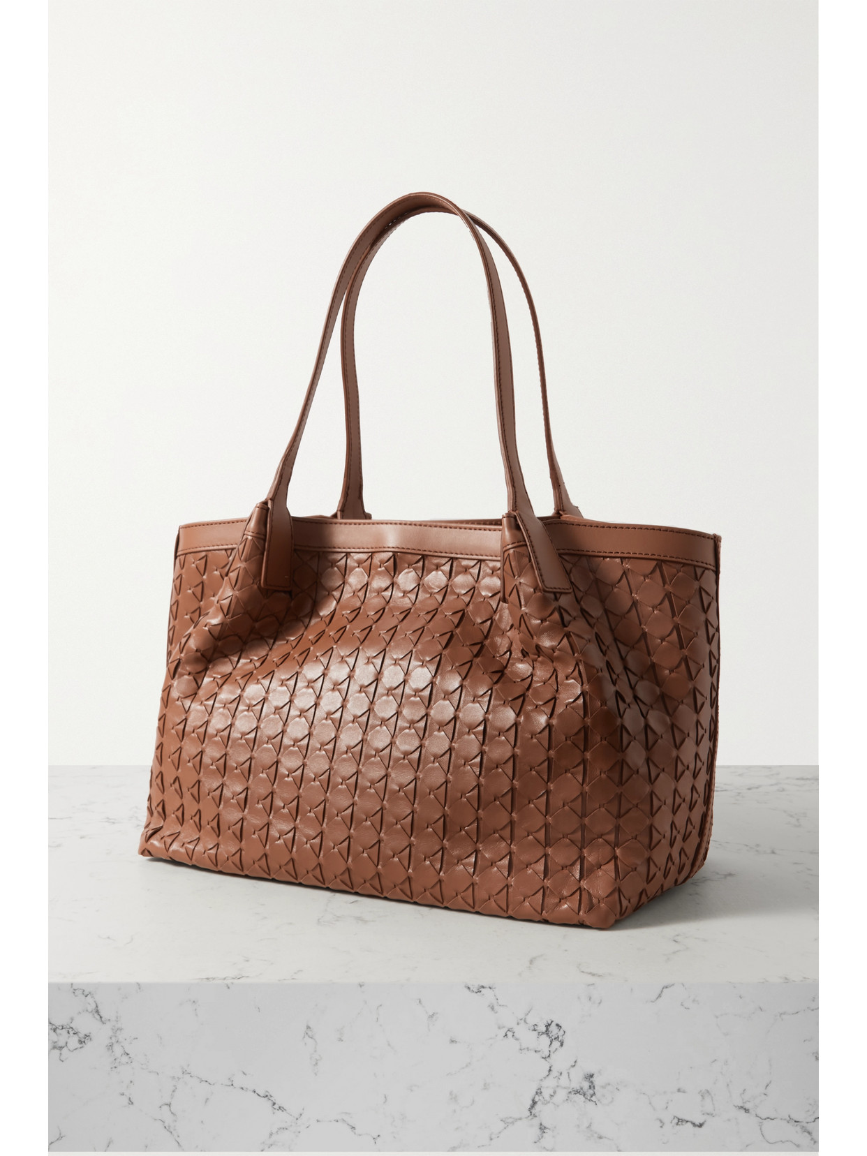 Shop Serapian Secret Small Woven Leather Tote In Brown