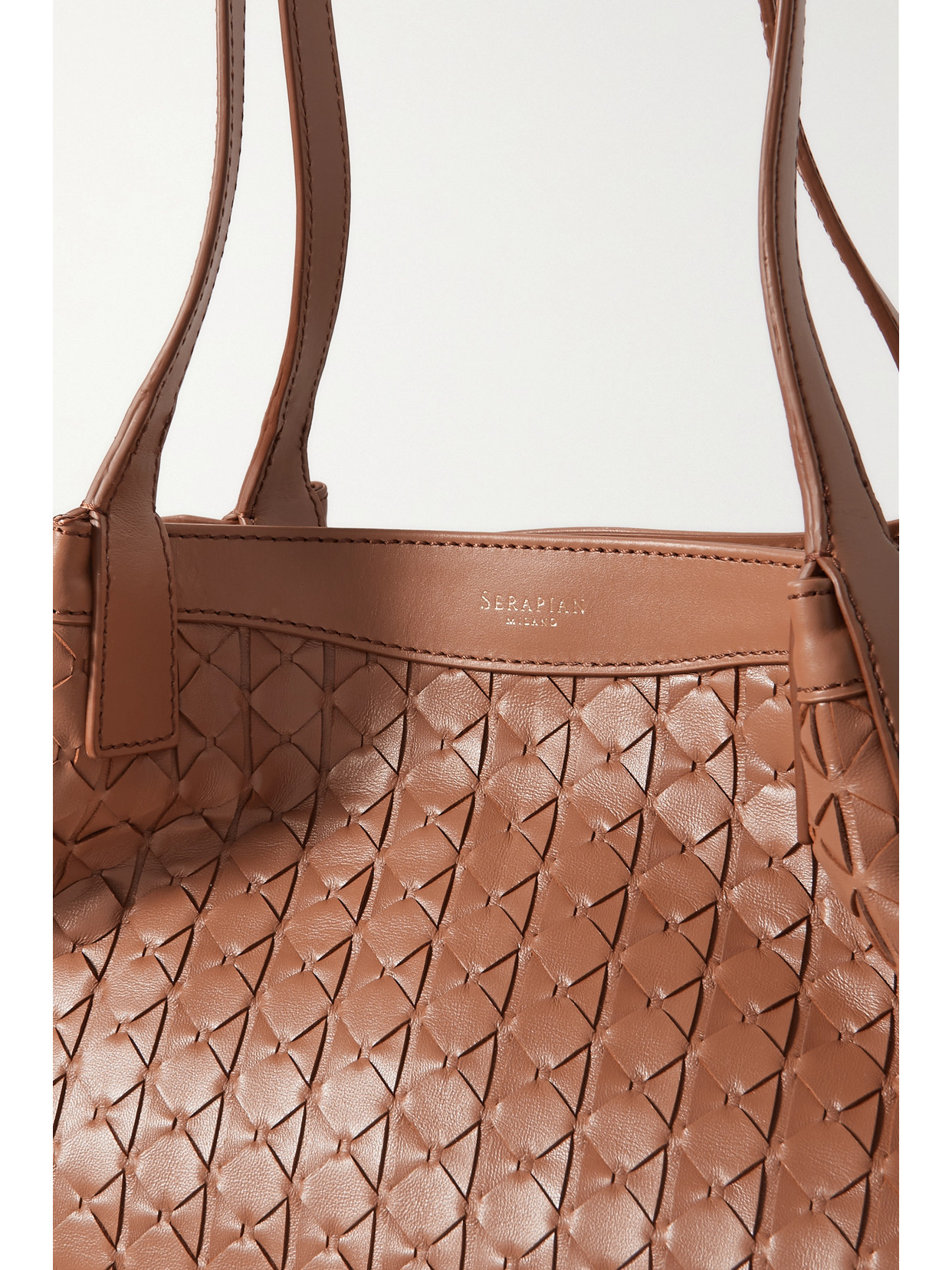 Shop Serapian Secret Small Woven Leather Tote In Brown