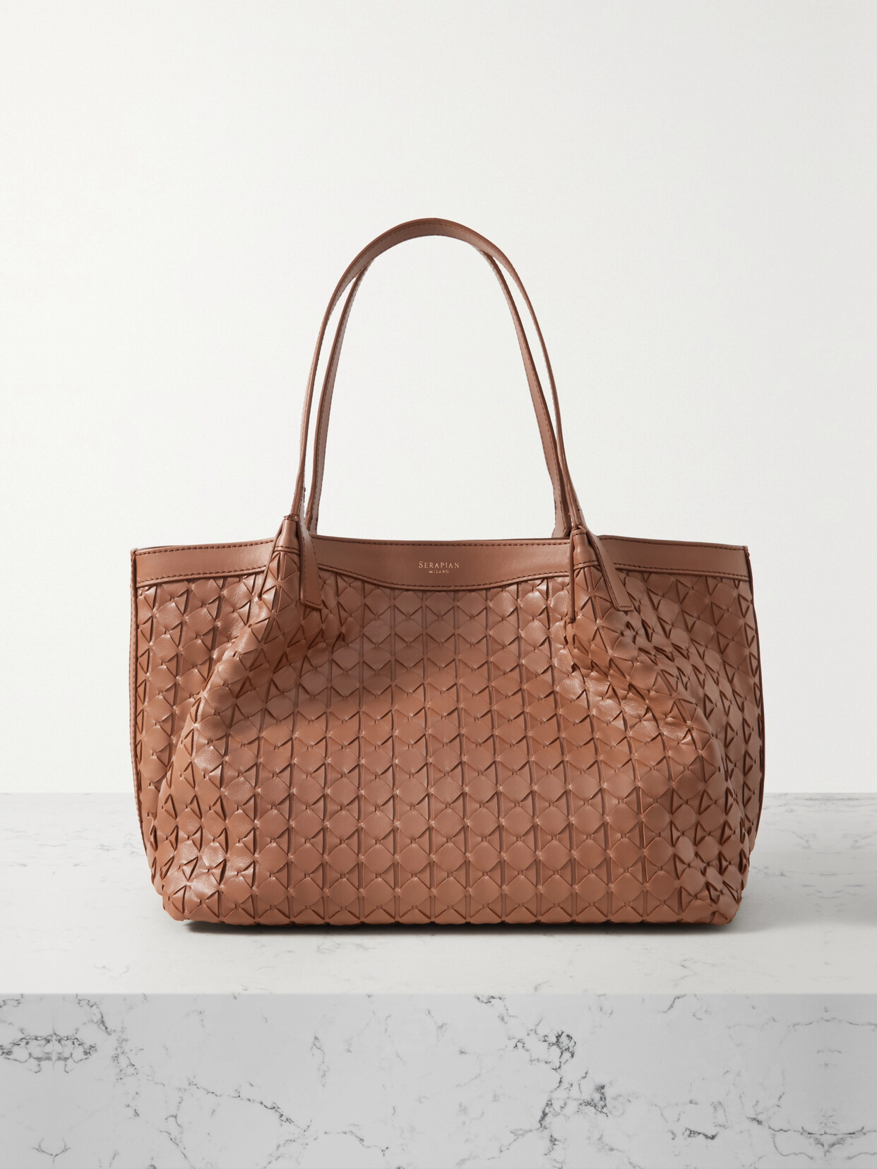 Serapian Secret Small Woven Leather Tote In Brown