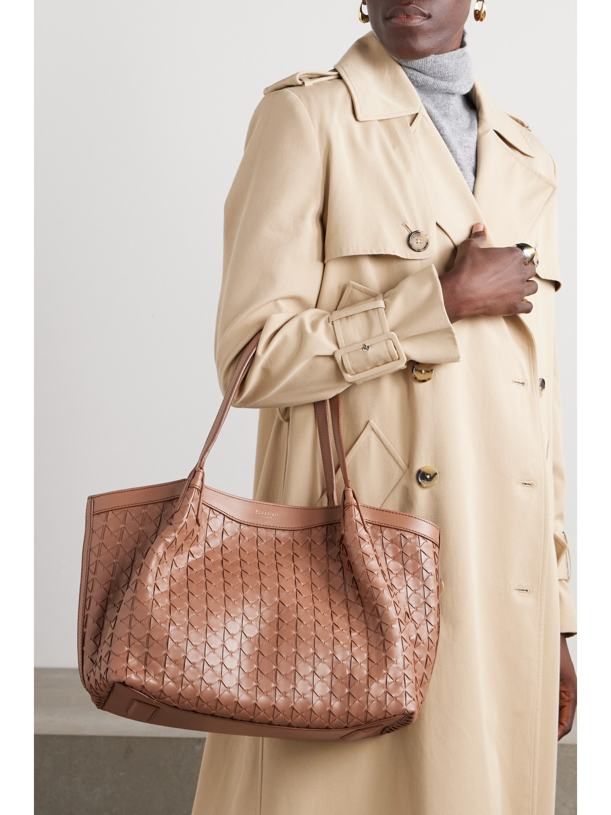 Serapian Secret Small Woven Leather Tote In Brown