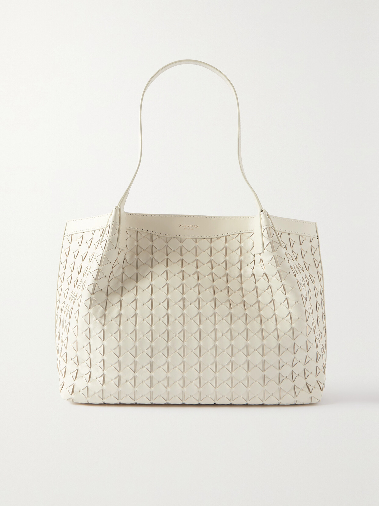 Serapian Secret Small Woven Leather Tote In Off White Beige L