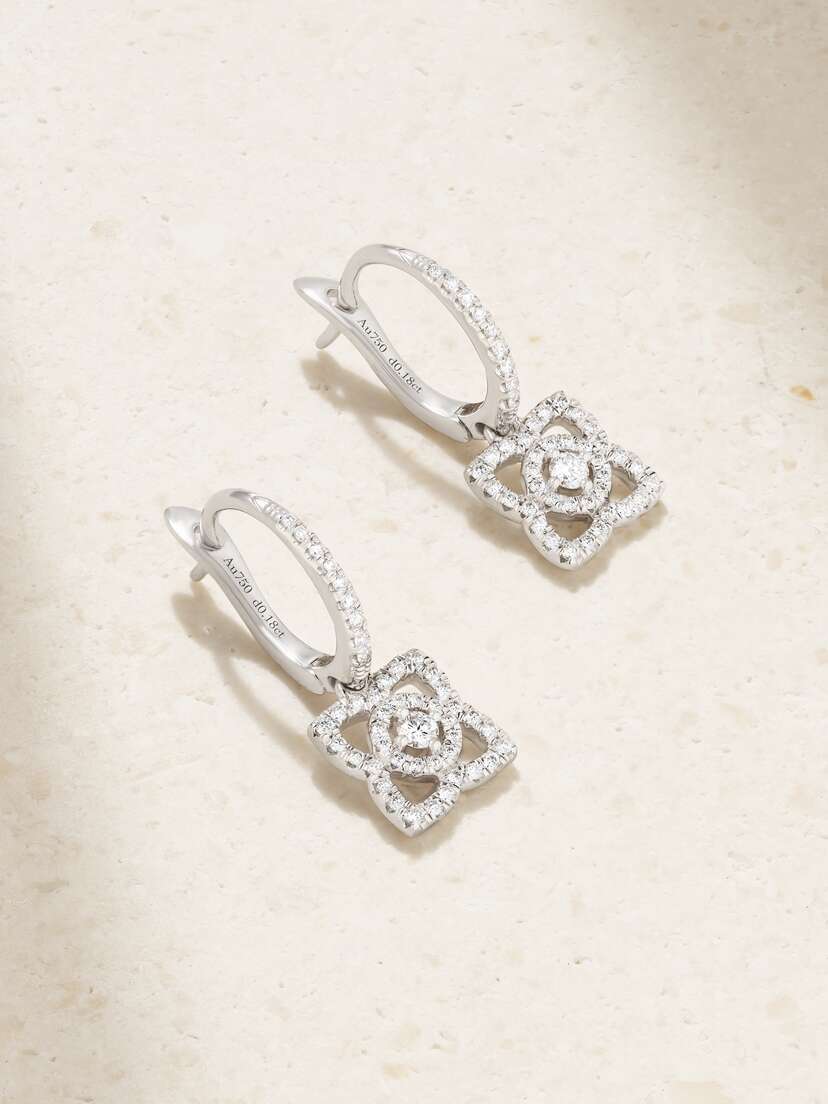 De Beers Enchanted Lotus 18-karat White Gold Diamond Hoop Earrings