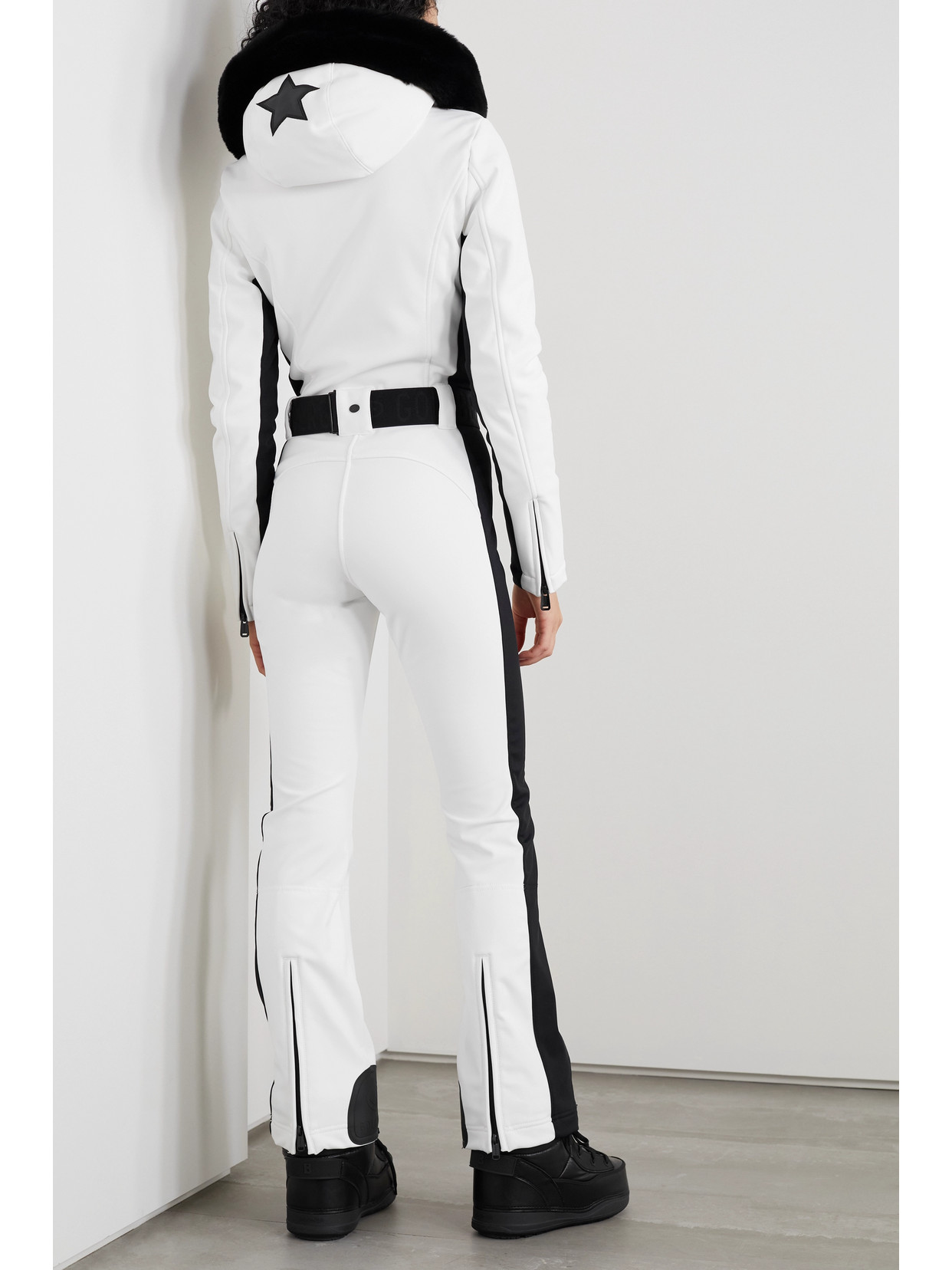 Shop Goldbergh Parry Belted Hooded Faux Fur-trimmed Ski Suit In White