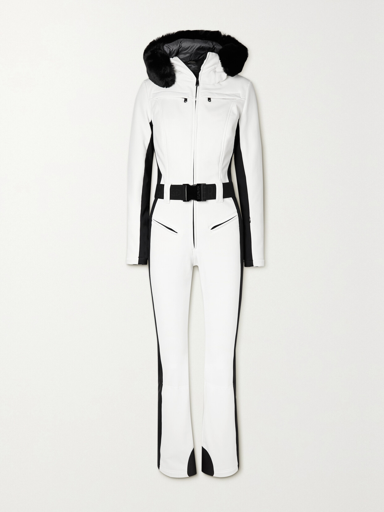 Shop Goldbergh Parry Belted Hooded Faux Fur-trimmed Ski Suit In White