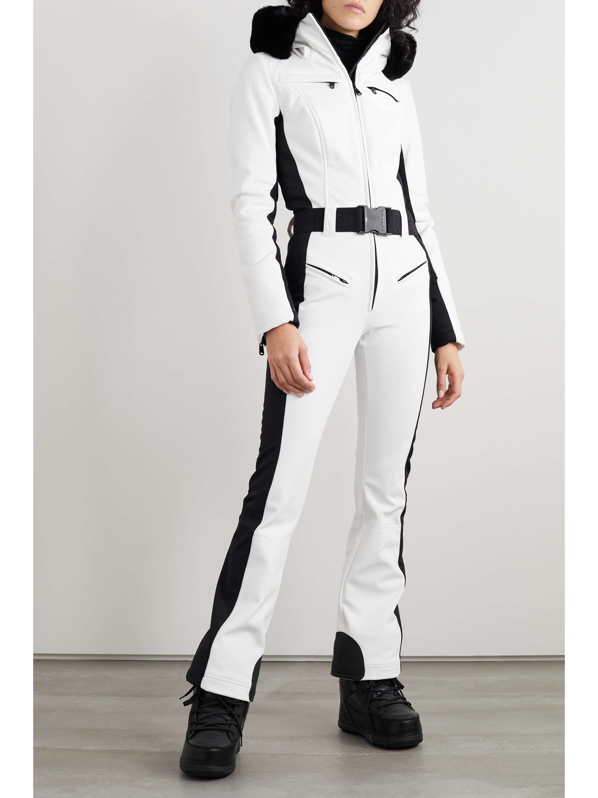 GOLDBERGH Parry belted hooded faux fur-trimmed ski suit