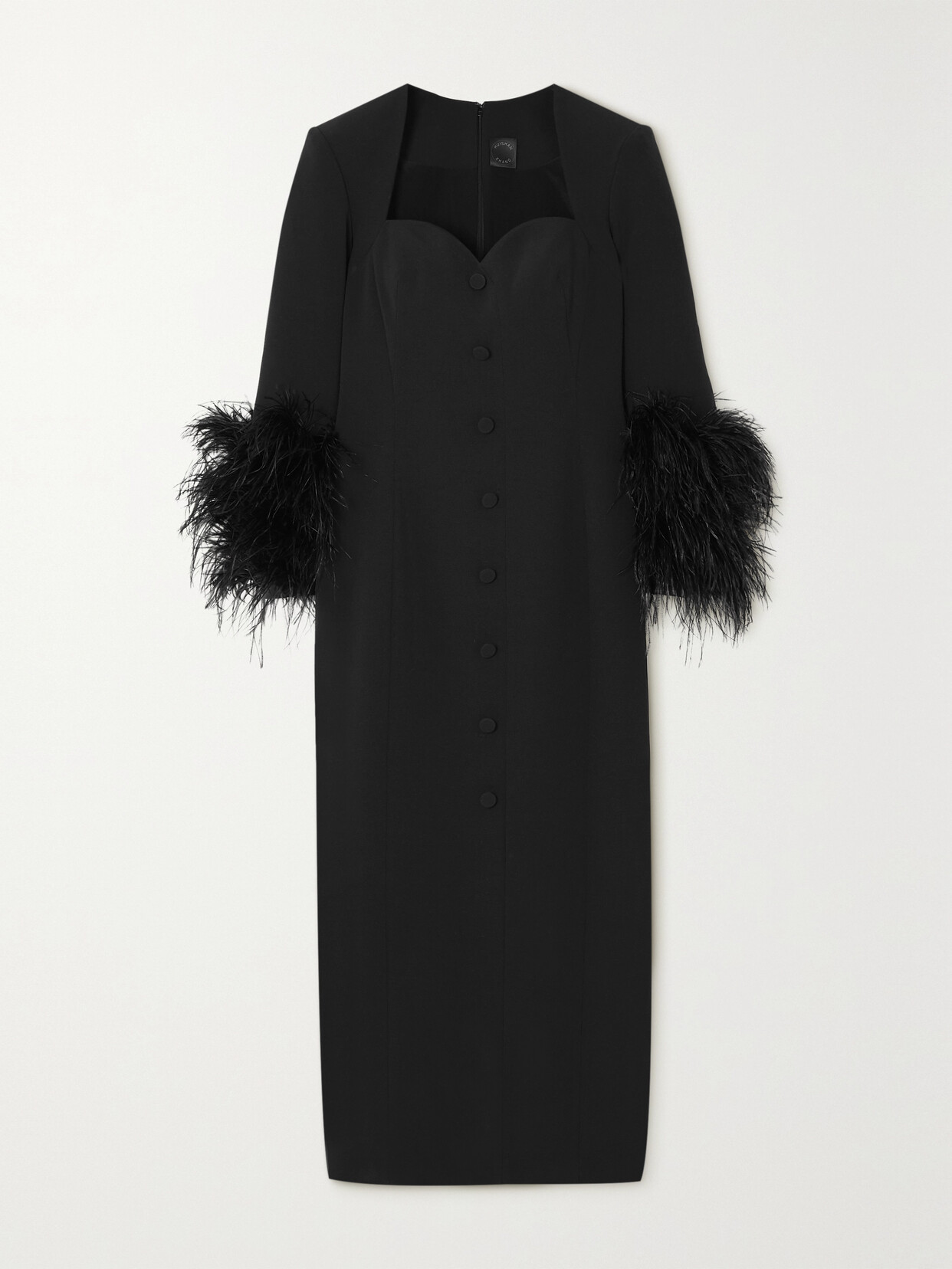 Huishan Zhang - Fontaine Feather-trimmed Recycled-crepe Midi Dress - Black