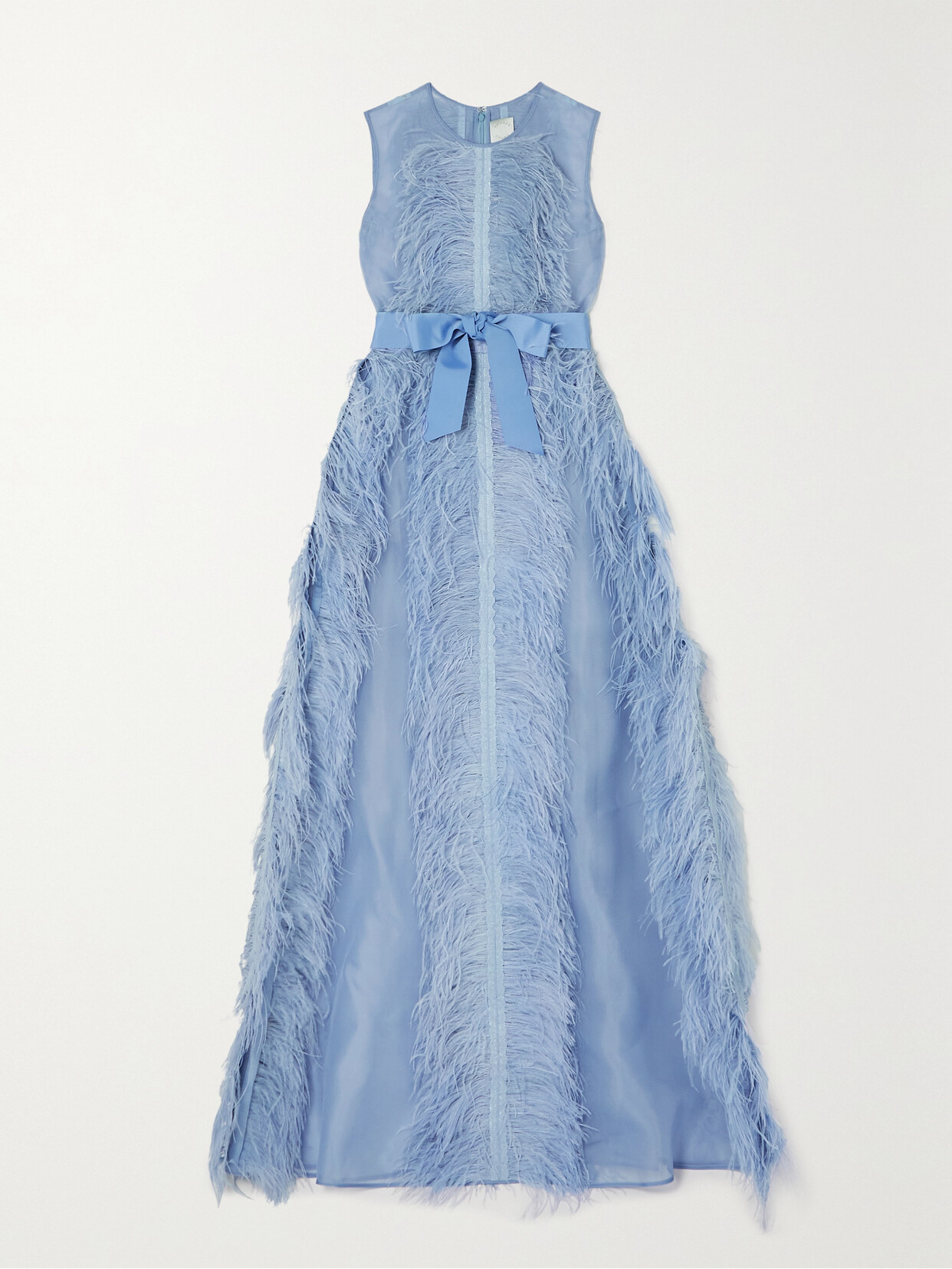 Huishan Zhang - Beau Feather And Grosgrain-trimmed Silk-organza Gown - Blue