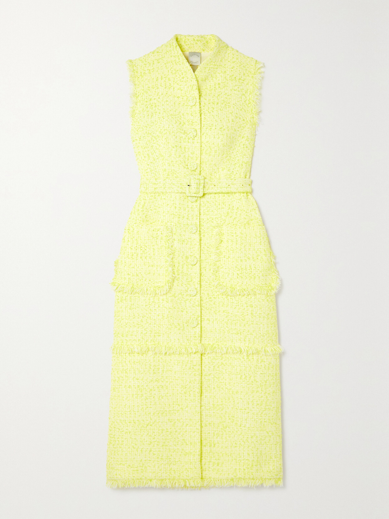 HUISHAN ZHANG TULIP BELTED FRAYED TWEED MIDI DRESS