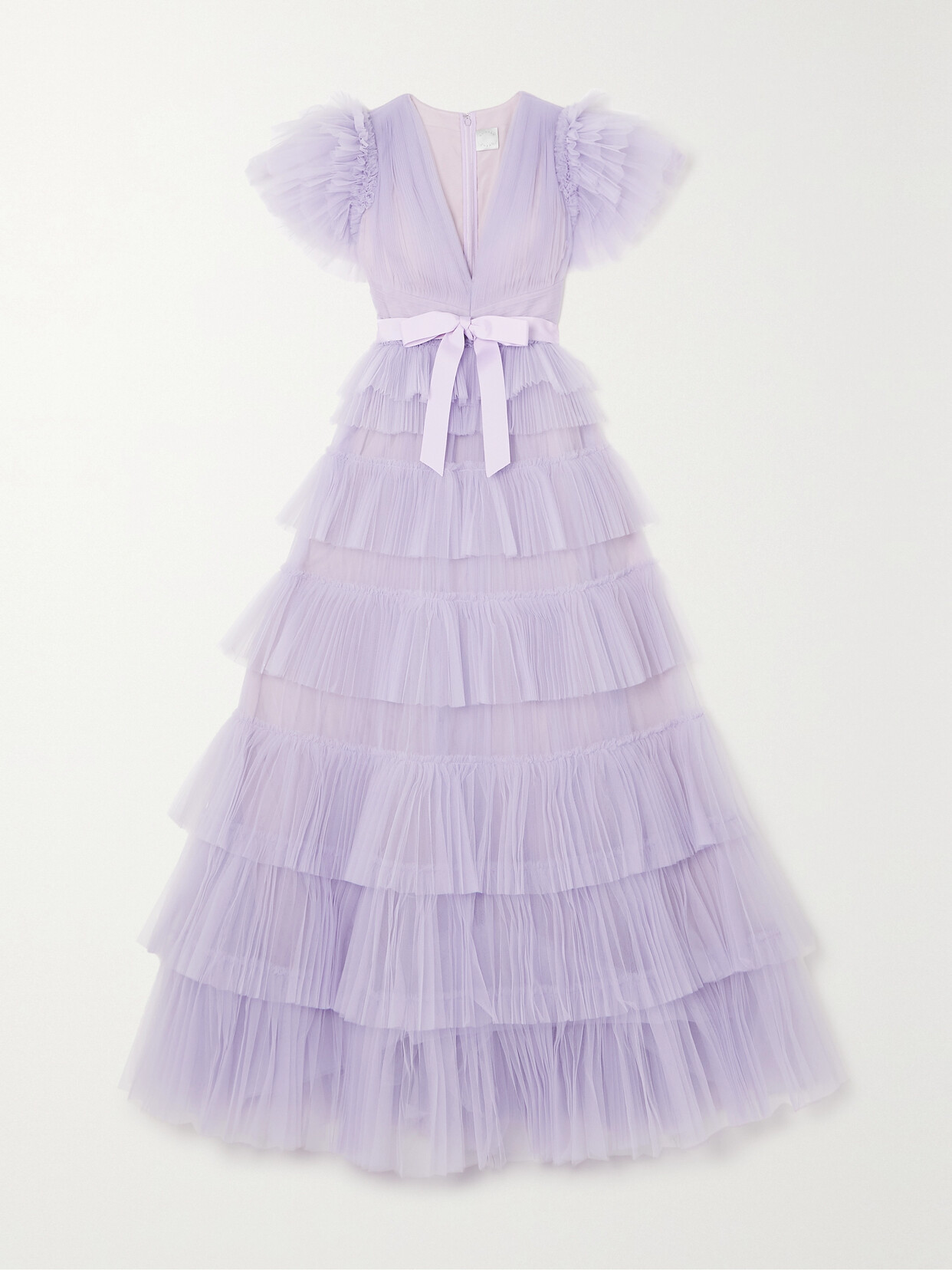 Huishan Zhang Nicolette Grosgrain-trimmed Tiered Ruffled Tulle Gown - Purple