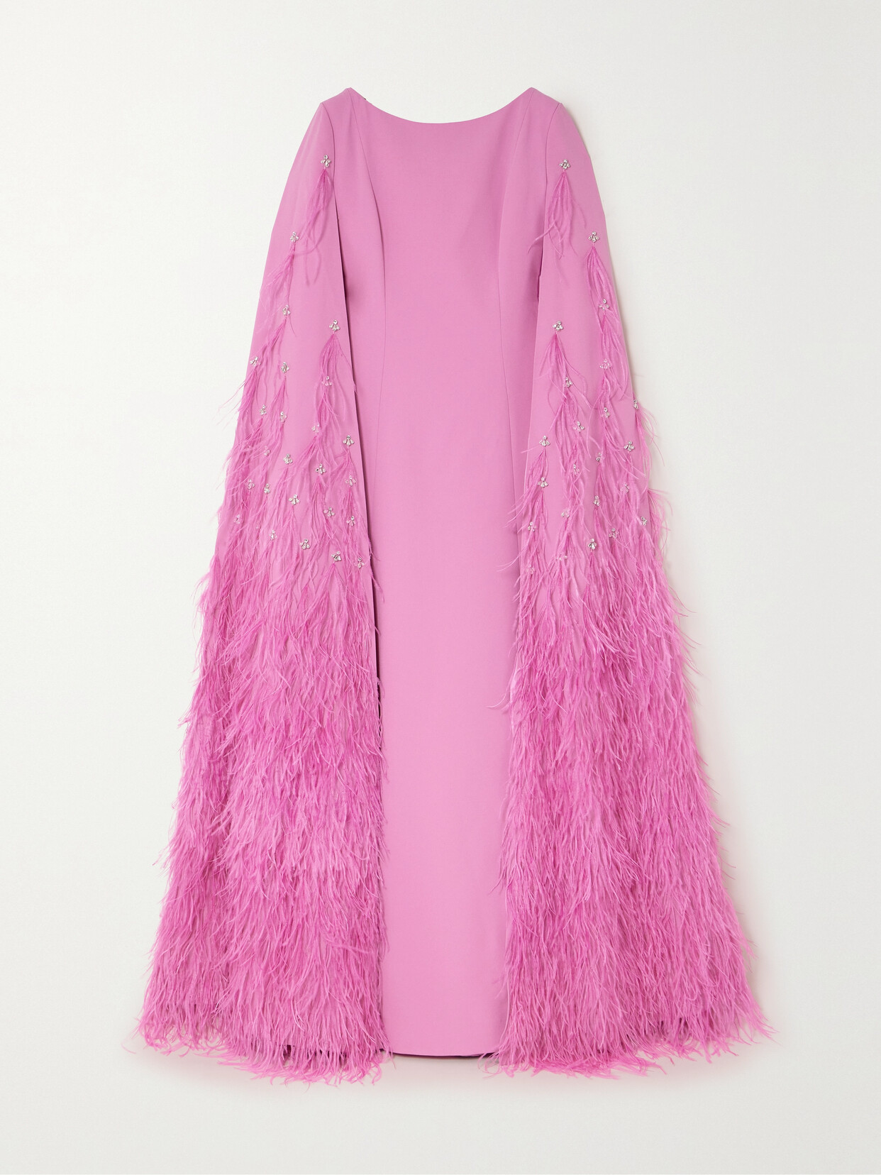 Huishan Zhang - + Net Sustain Madalena Cape-effect Crystal-embellished Feather-trimmed Crepe Gown - Pink