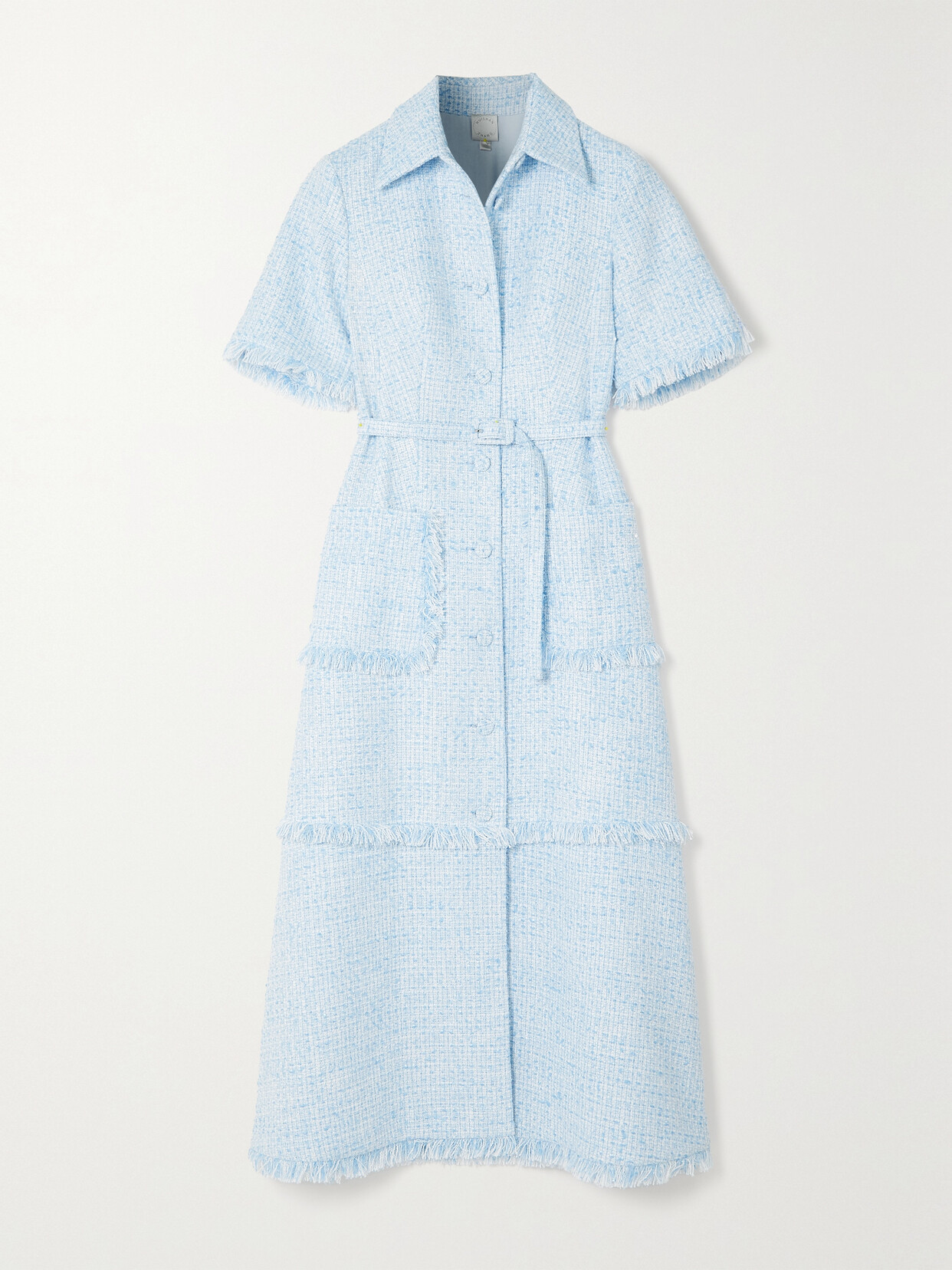 Huishan Zhang - Susan Belted Frayed Tweed Midi Dress - Blue