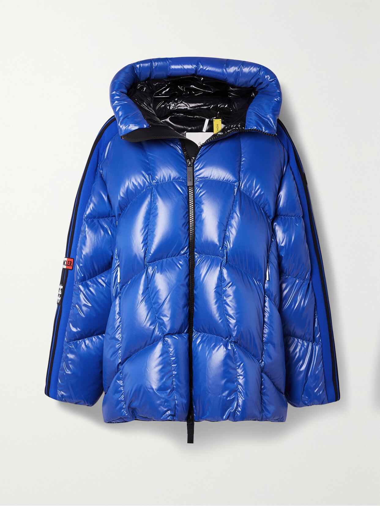 Moncler Genius + Adidas Originals Beiser Hooded Jersey-trimmed Quilted Glossed-shell Down Coat In Blue